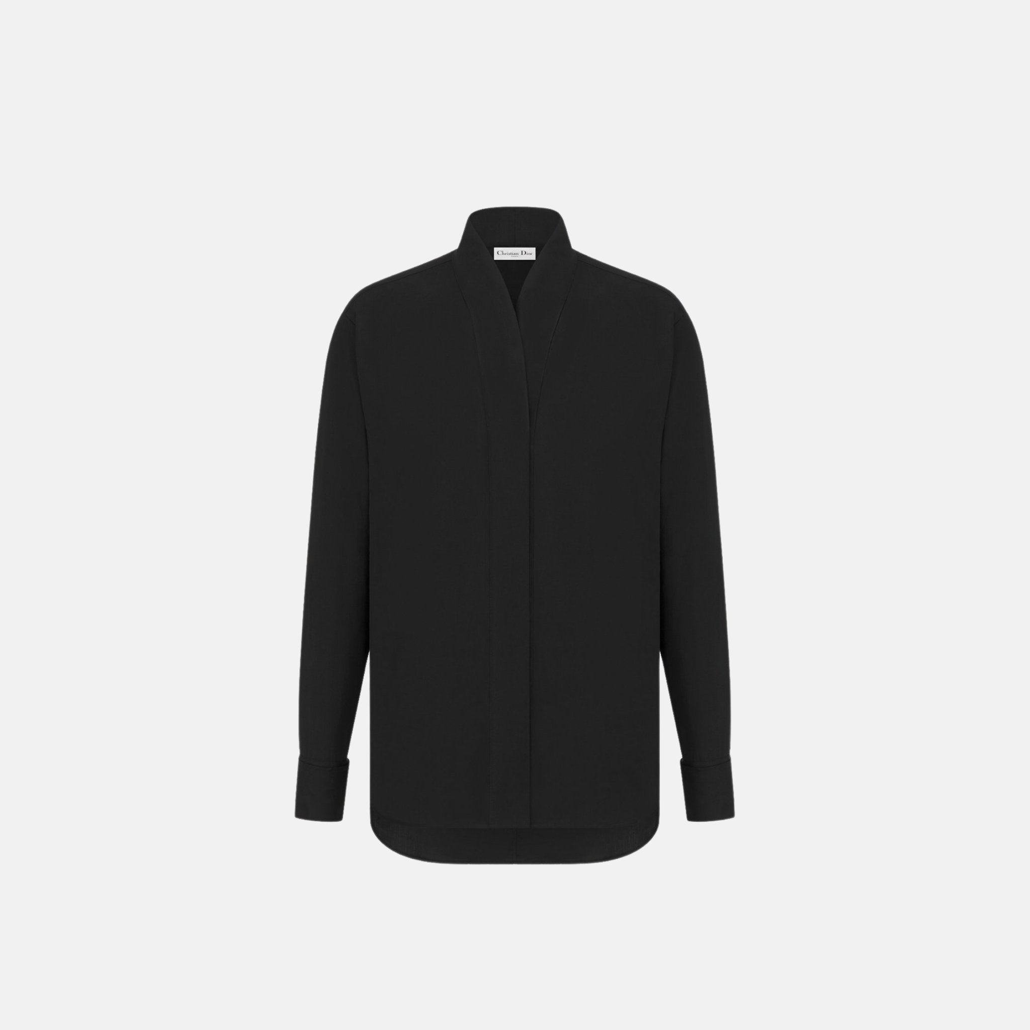 Dior Blouse In Cotton Poplin With Long Sleeves, Black, Front