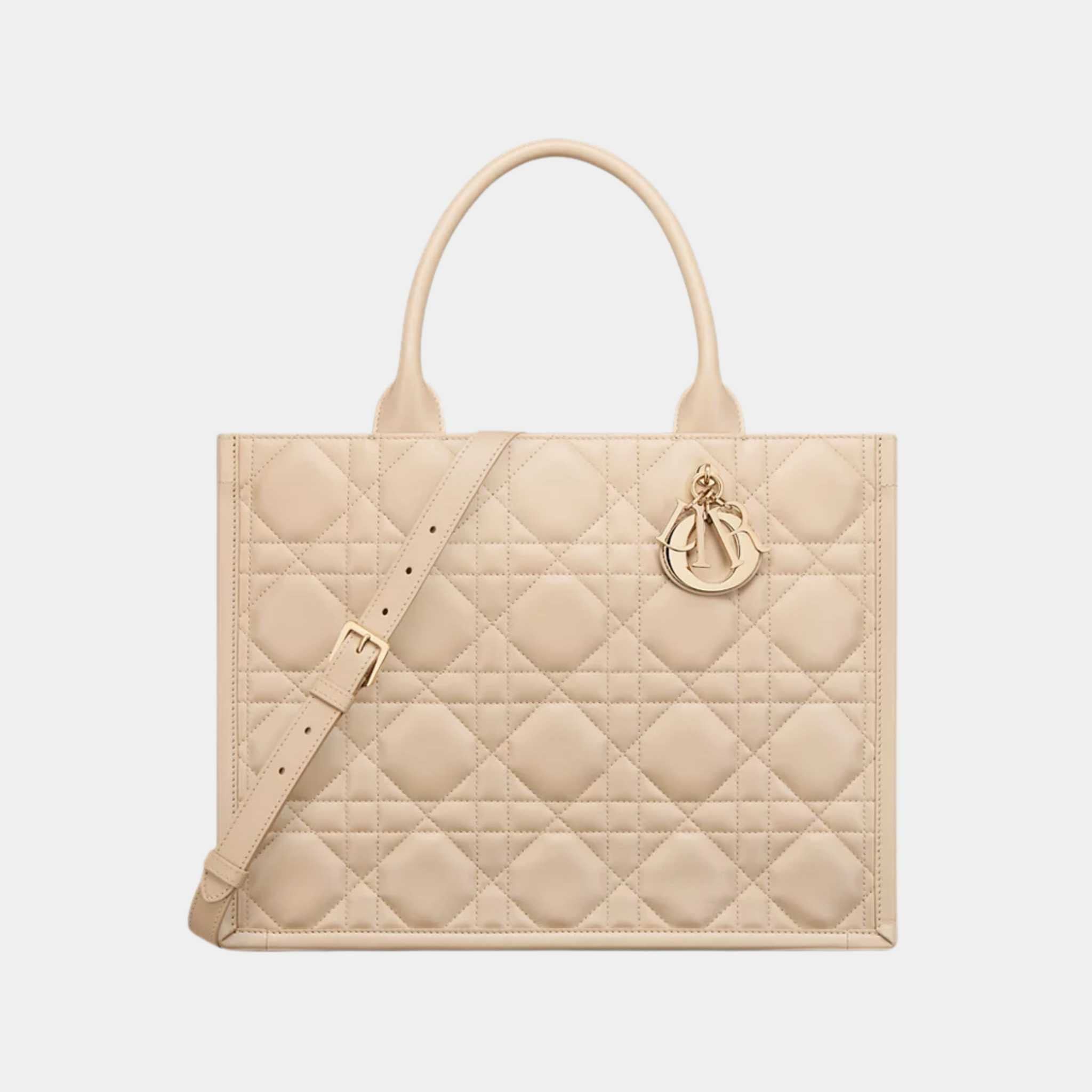 Dior Book Tote Medium Bag Macrocannage Calfskin, Beige, Front