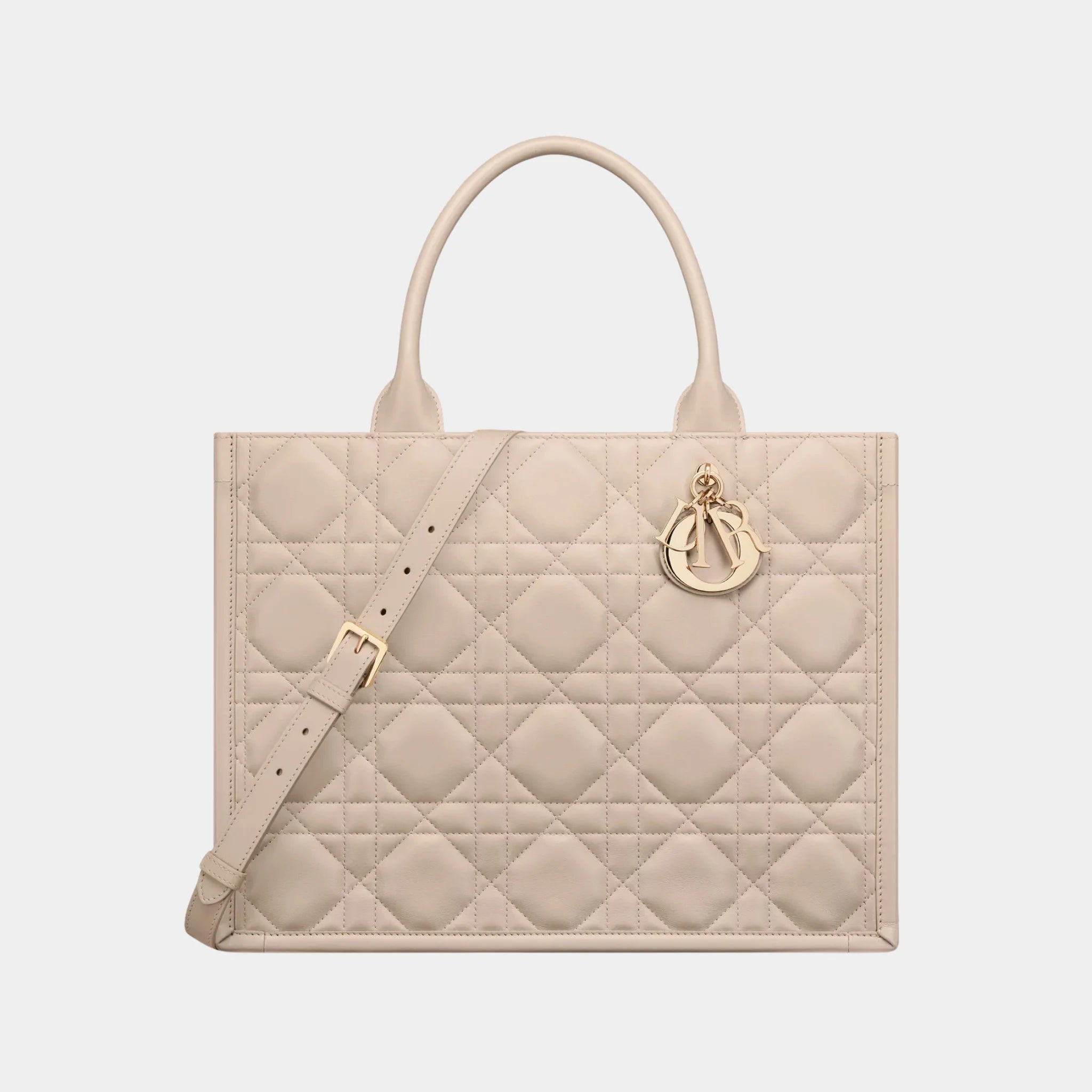 Dior Book Tote Medium Bag Macrocannage Calfskin, Camel, Powder Beige, Front