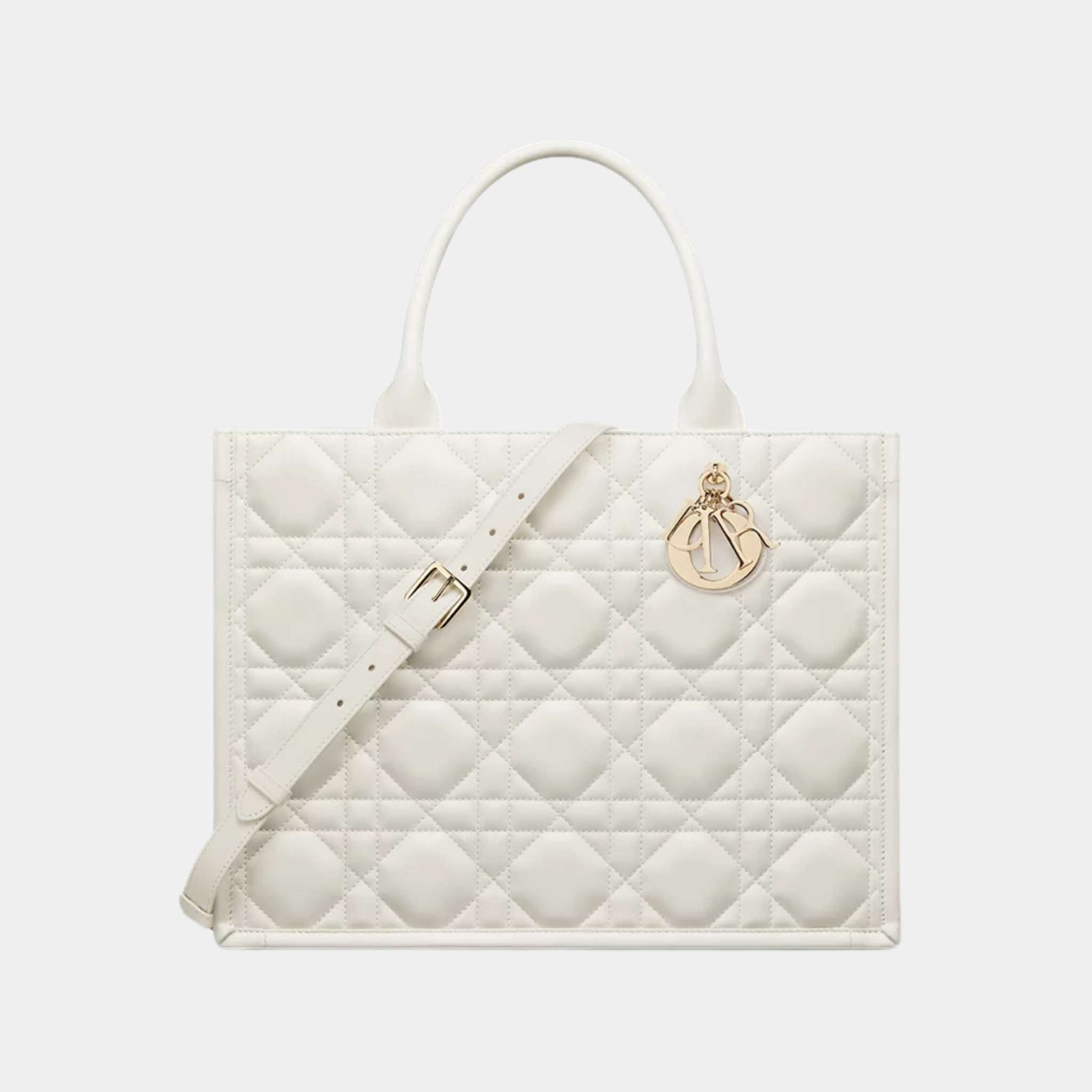 Dior Book Tote Medium Bag Macrocannage Calfskin, White, Front