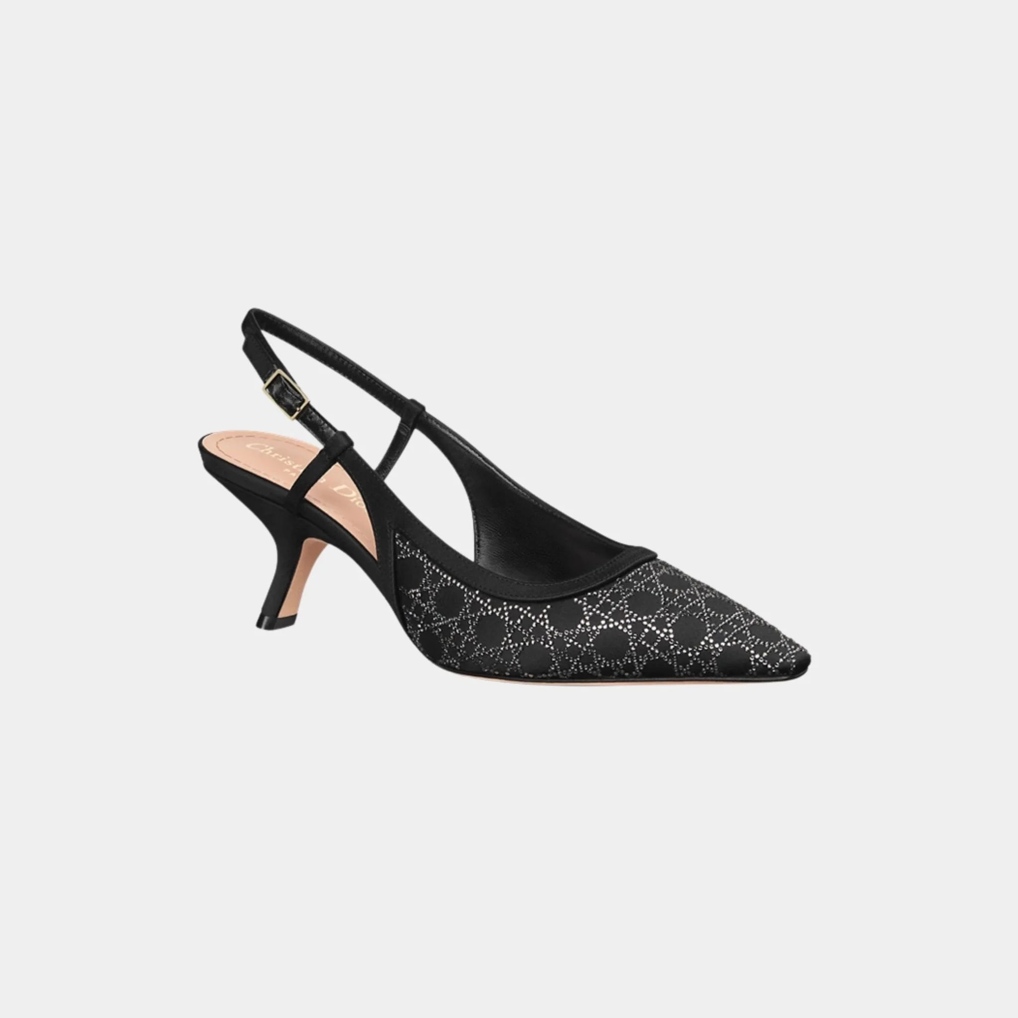 Dior Capture Slingback Pump Satin with Rhinestone Pattern, Black, Front