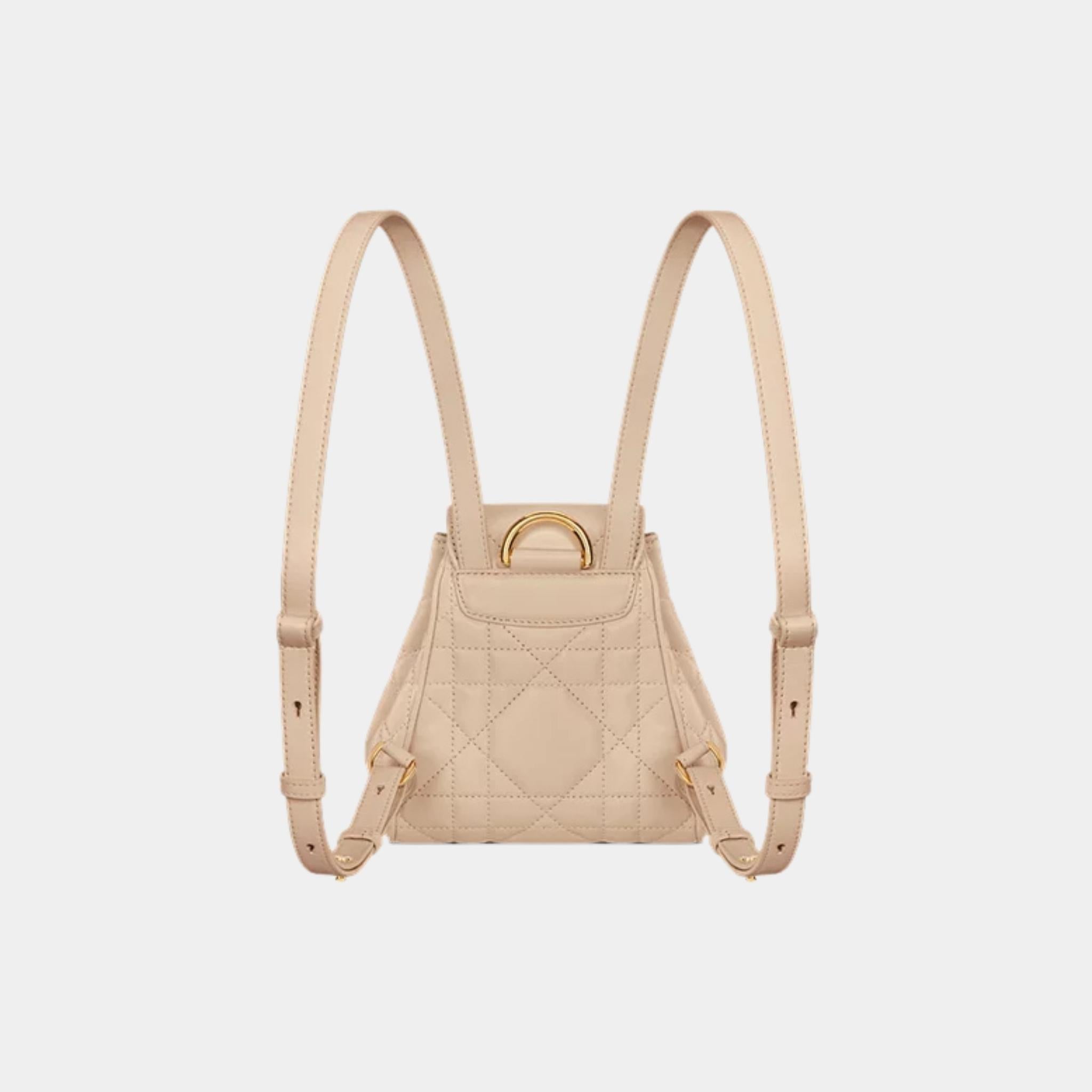 Dior Caro Nano Backpack Macrocannage Lambskin, Powder Beige, Back
