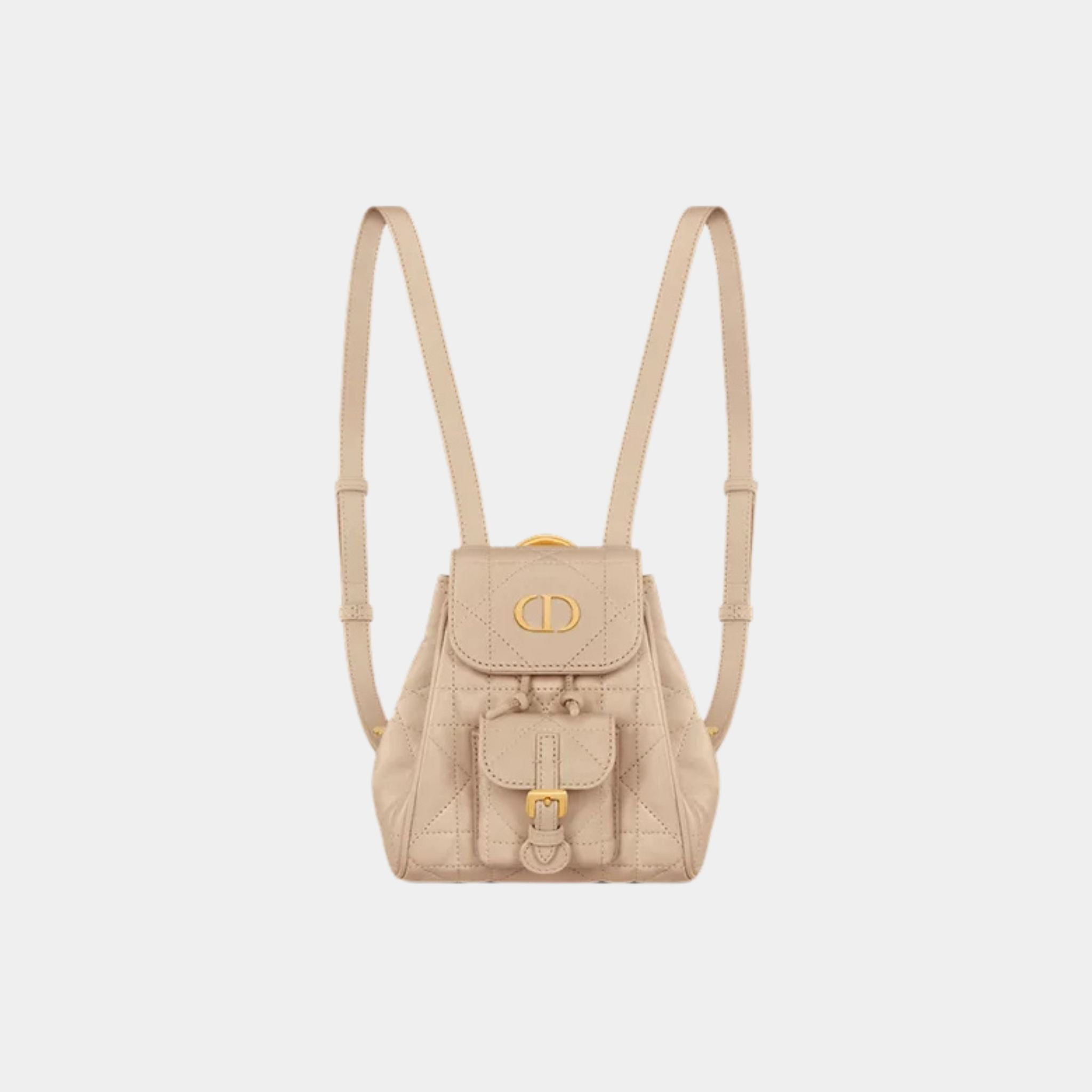 Dior Caro Nano Backpack Macrocannage Lambskin, Powder Beige, Front