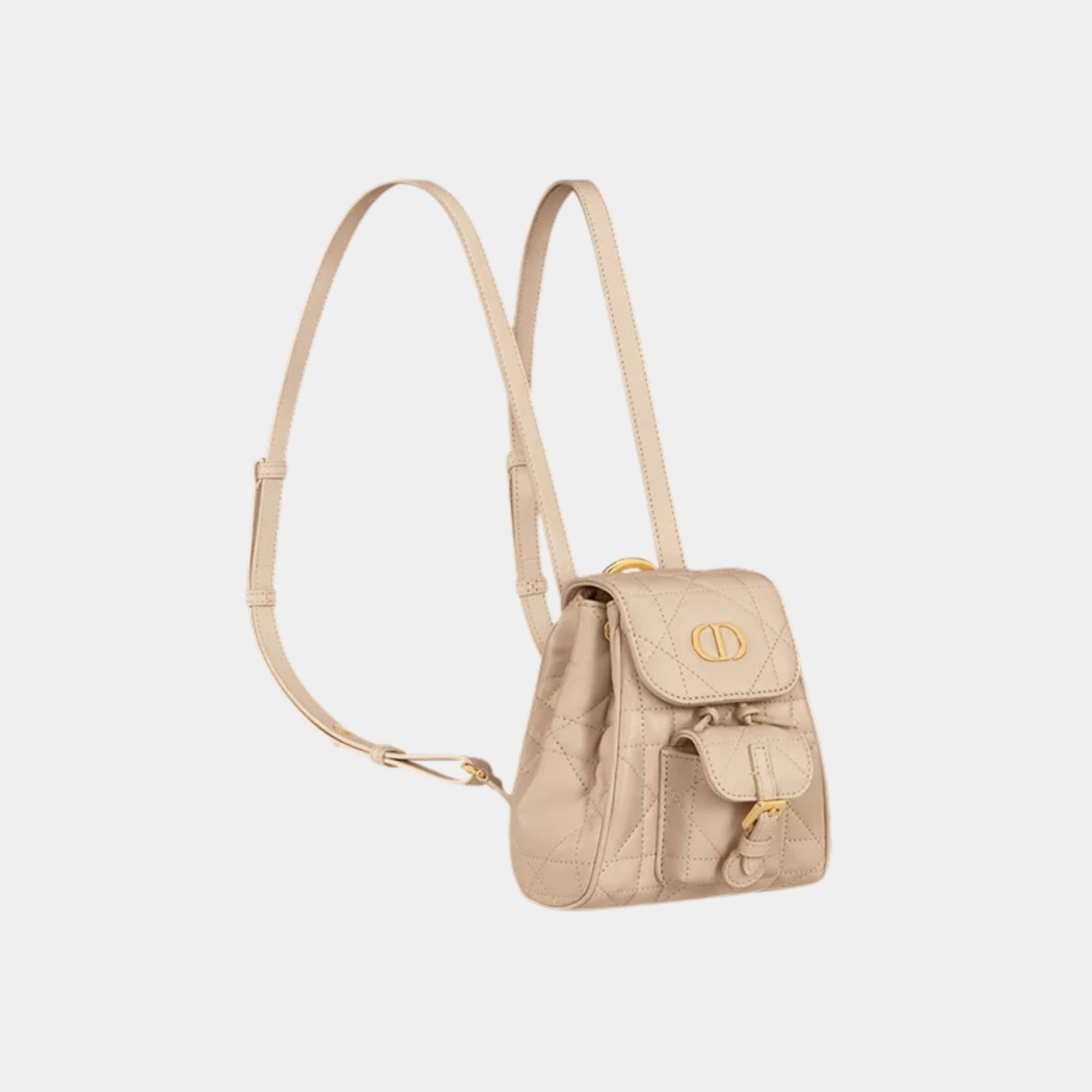 Dior Caro Nano Backpack Macrocannage Lambskin, Powder Beige, Side