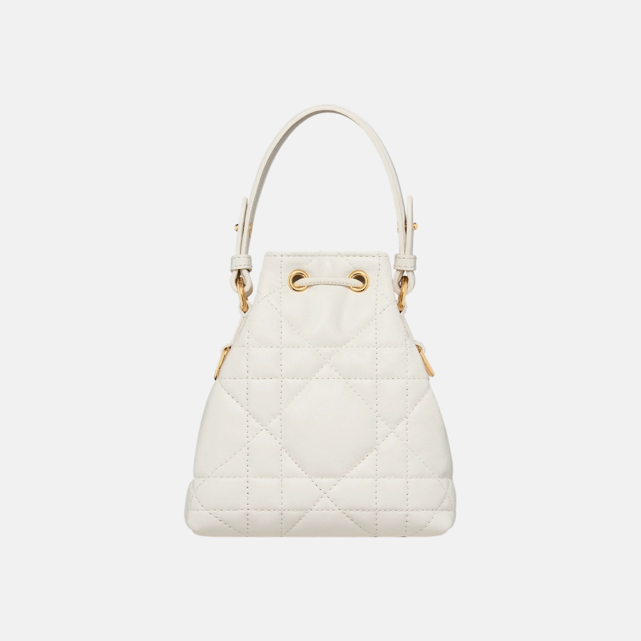 Dior Caro Nano Bucket Bag In Macrocannage Lambskin, Latte, Back