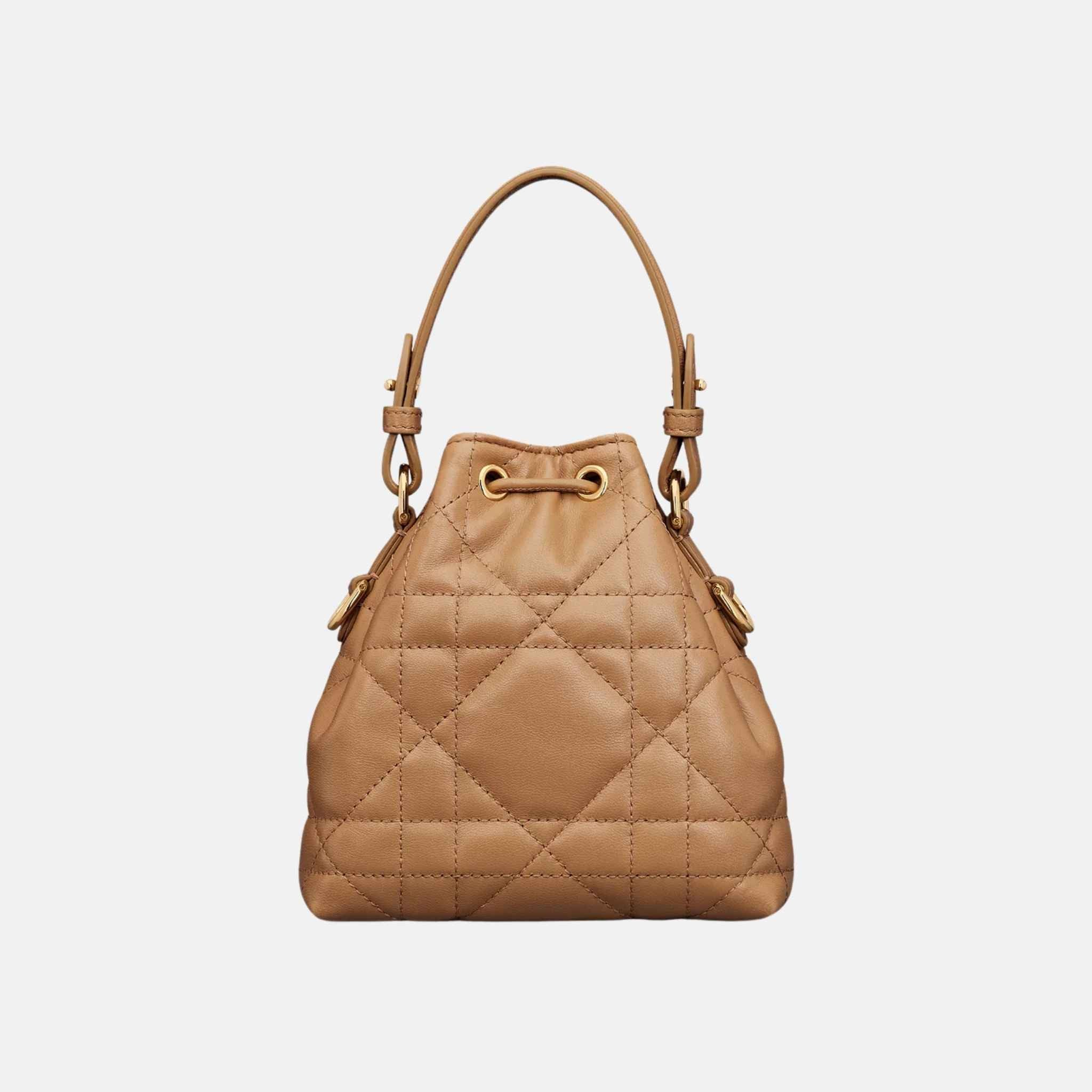 Dior Caro Nano Bucket Bag In Macrocannage Lambskin, Light Gold, Back