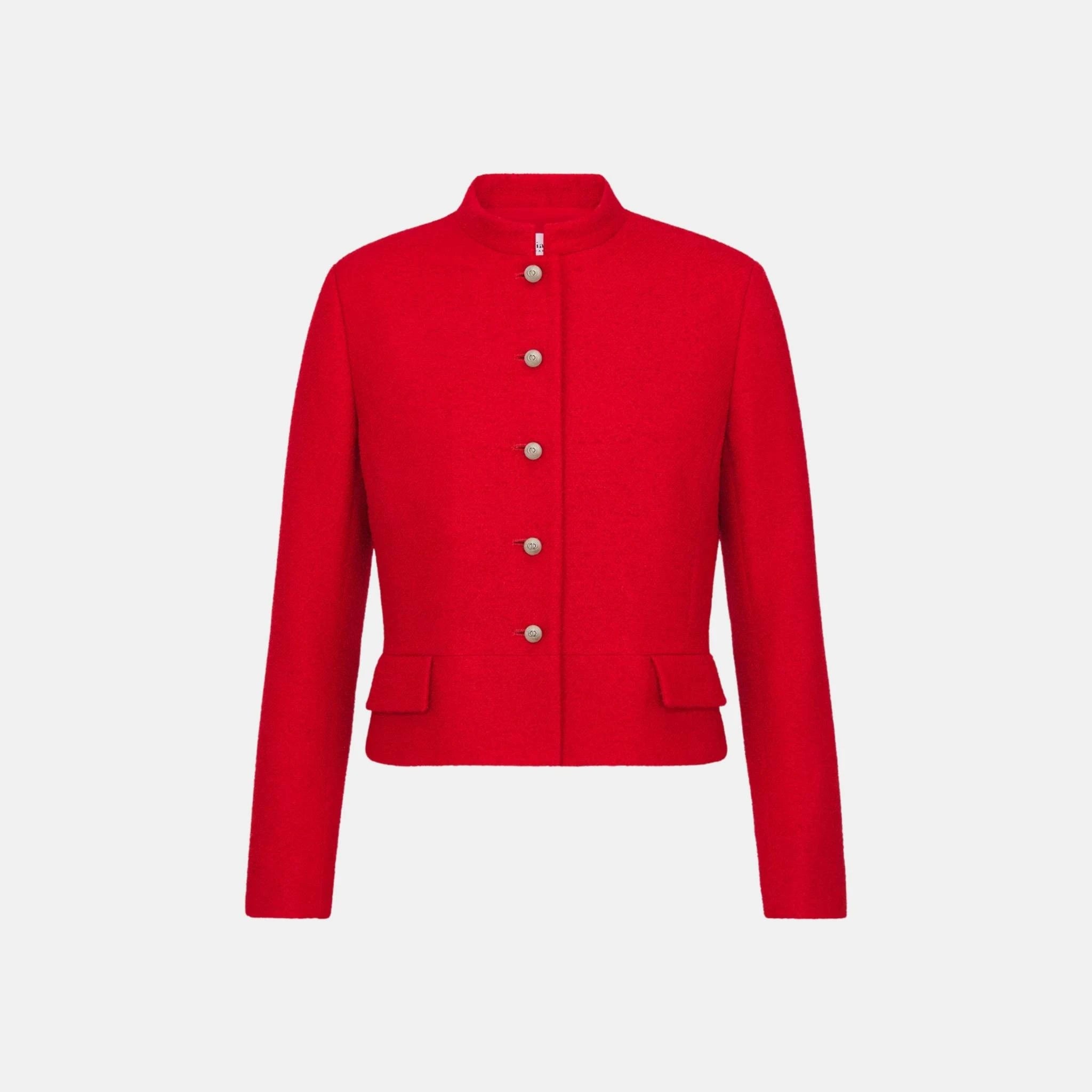 Dior Cropped Jacket Red Wool And Silk, Front