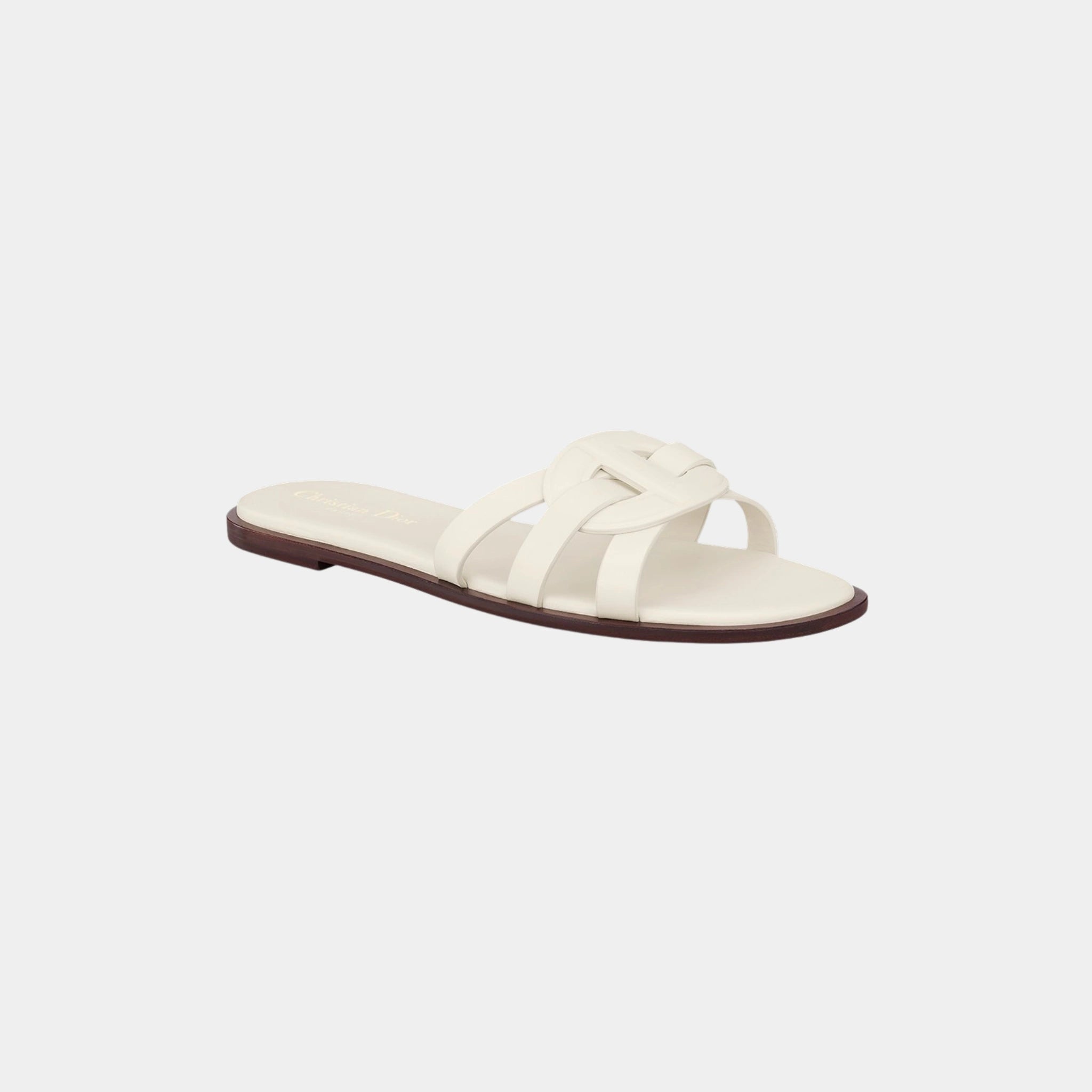 Dior D Club Slide In Calfskin, White, Front