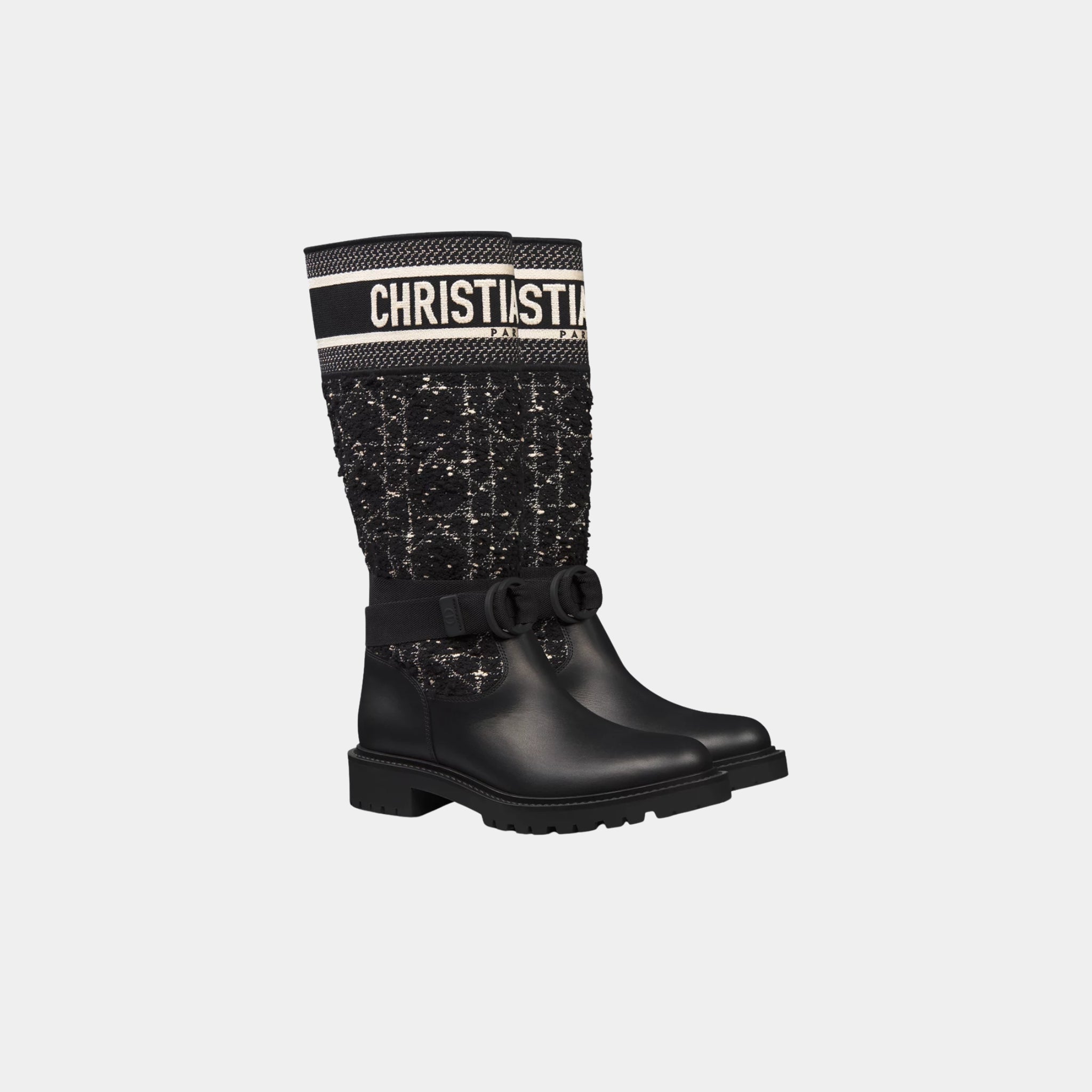 Dior D Major Boot Black and White Cannage Tweed and Black Calfskin, Front