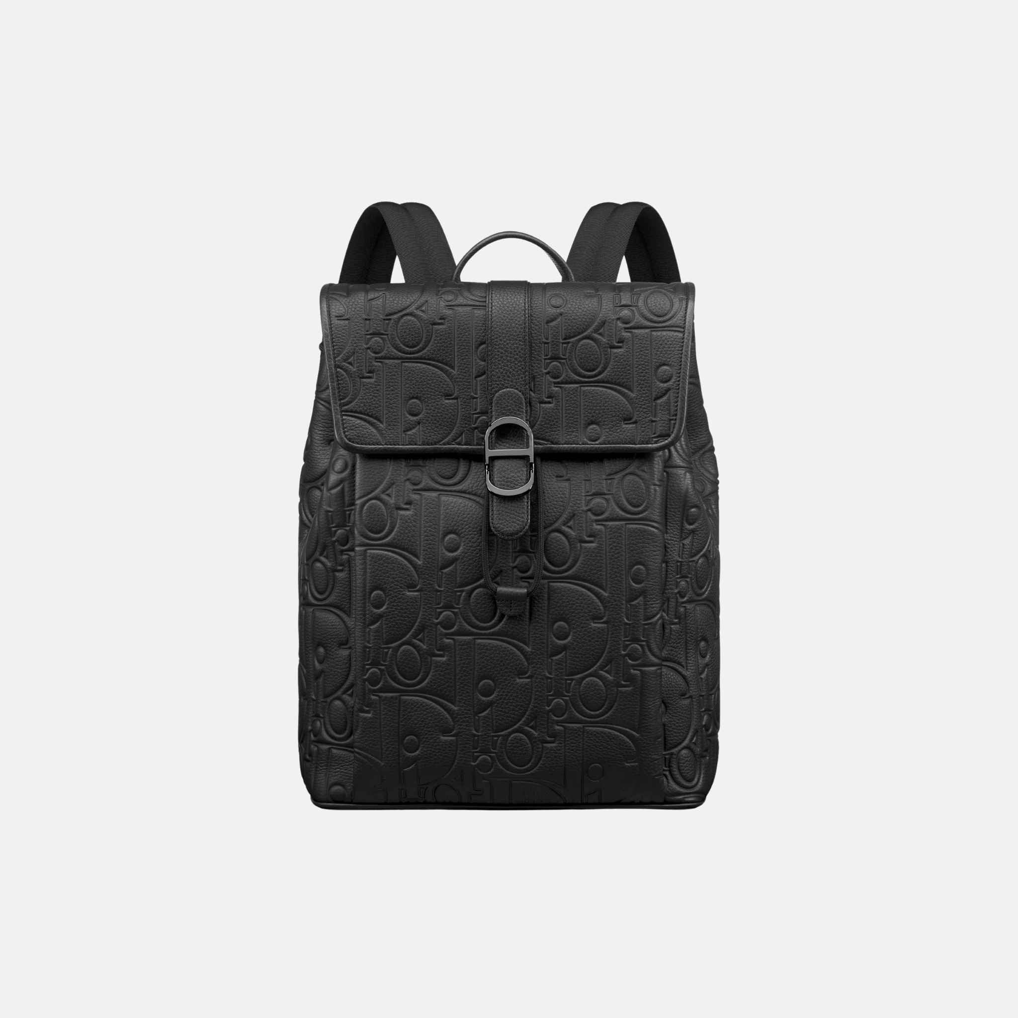 Dior Daily Backpack With Flap In Gravity Leather And Grained Calfskin, Front