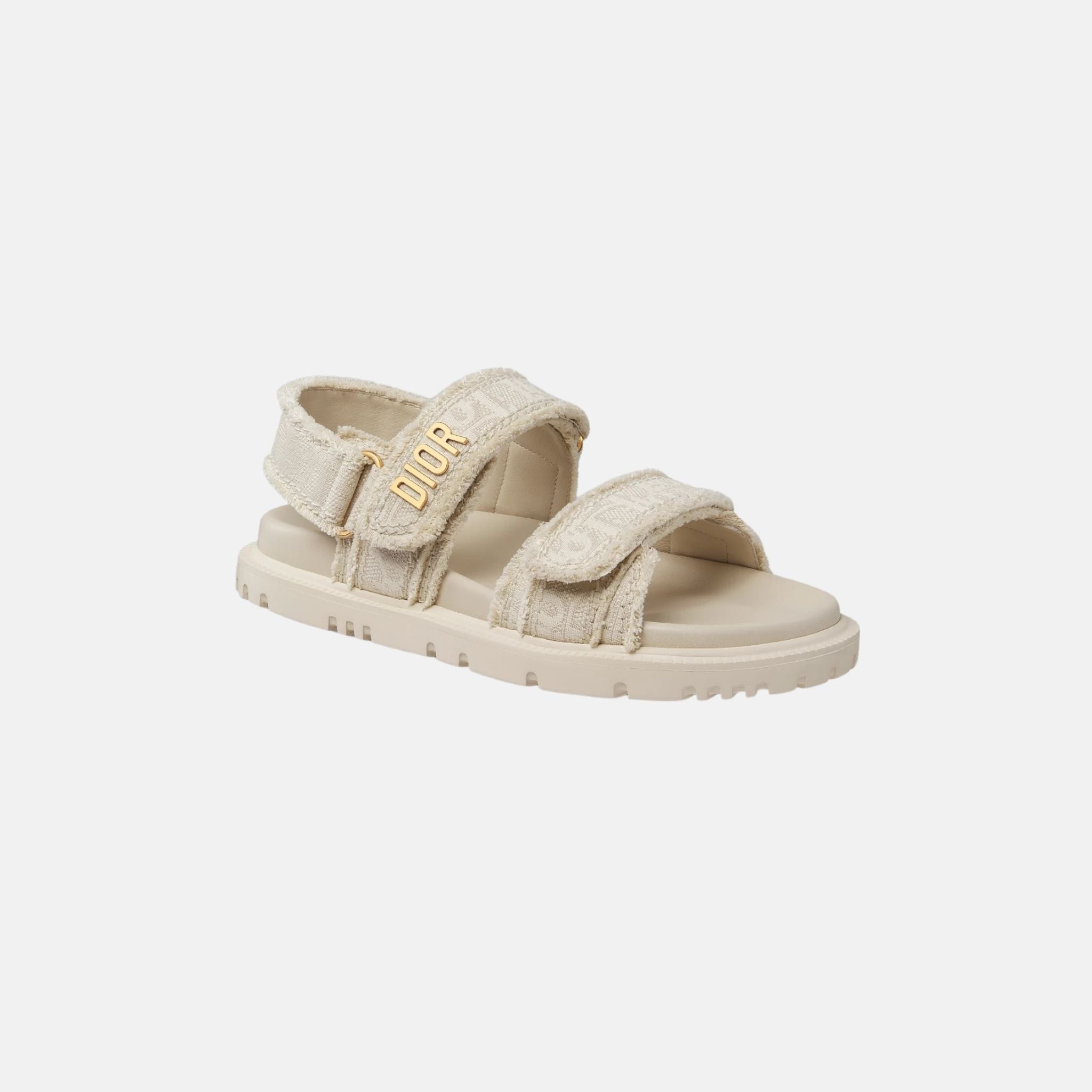 Dior Dioract Sandal In Fringed Cotton Embroidered With Oblique Motif, Front