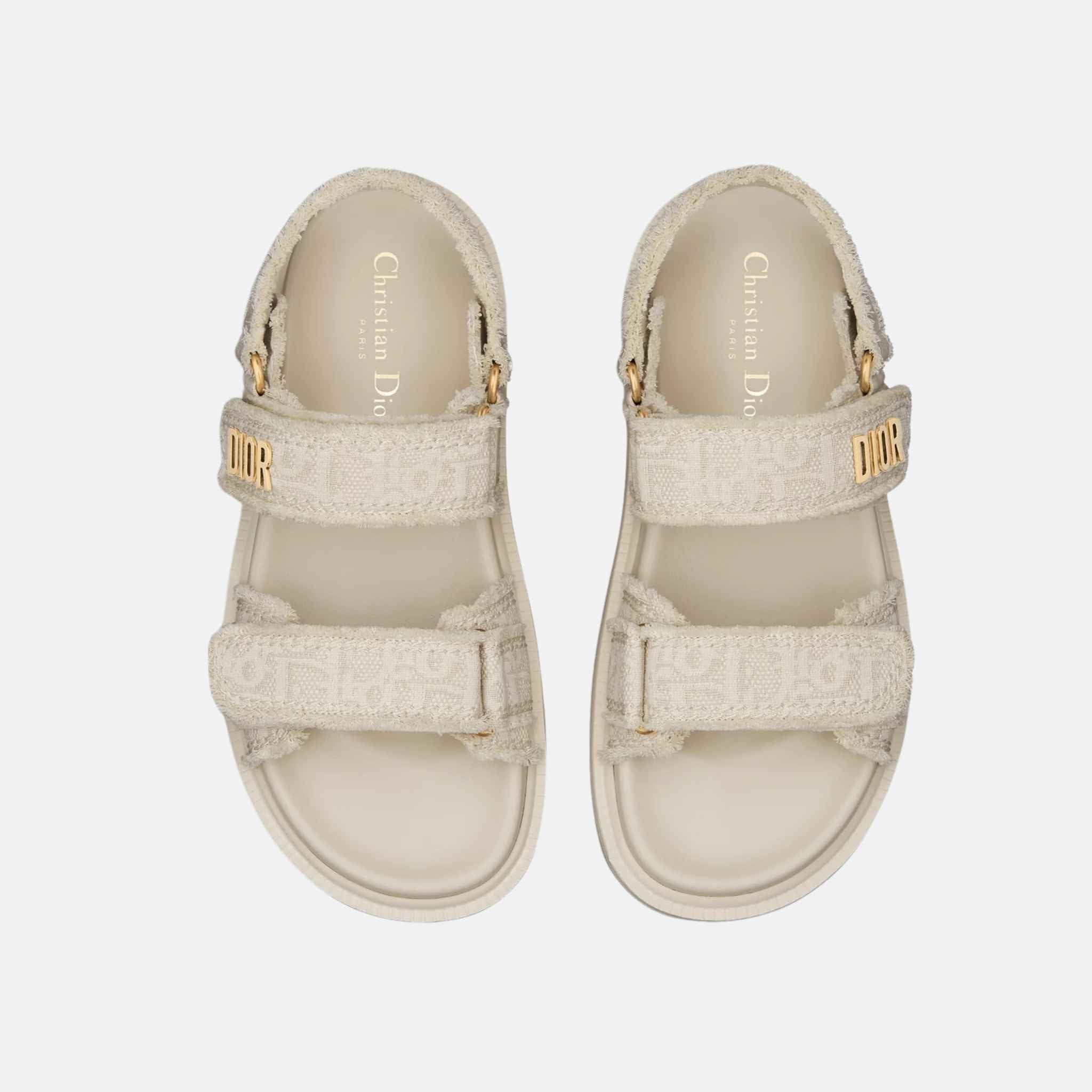 Dior Dioract Sandal In Fringed Cotton Embroidered With Oblique Motif, Top