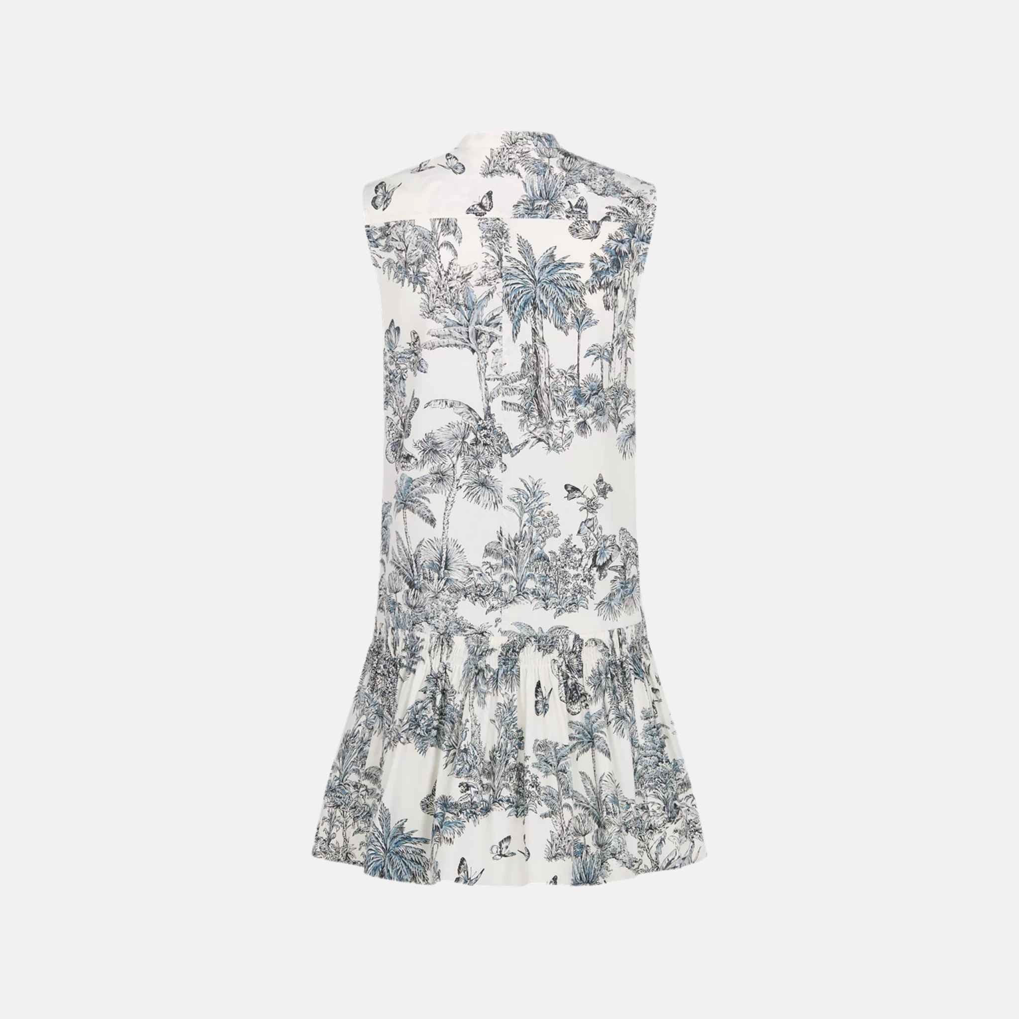 Dior Dioriviera Straight Ruffled Dress In Toile De Jouy Cotton Silk, Back
