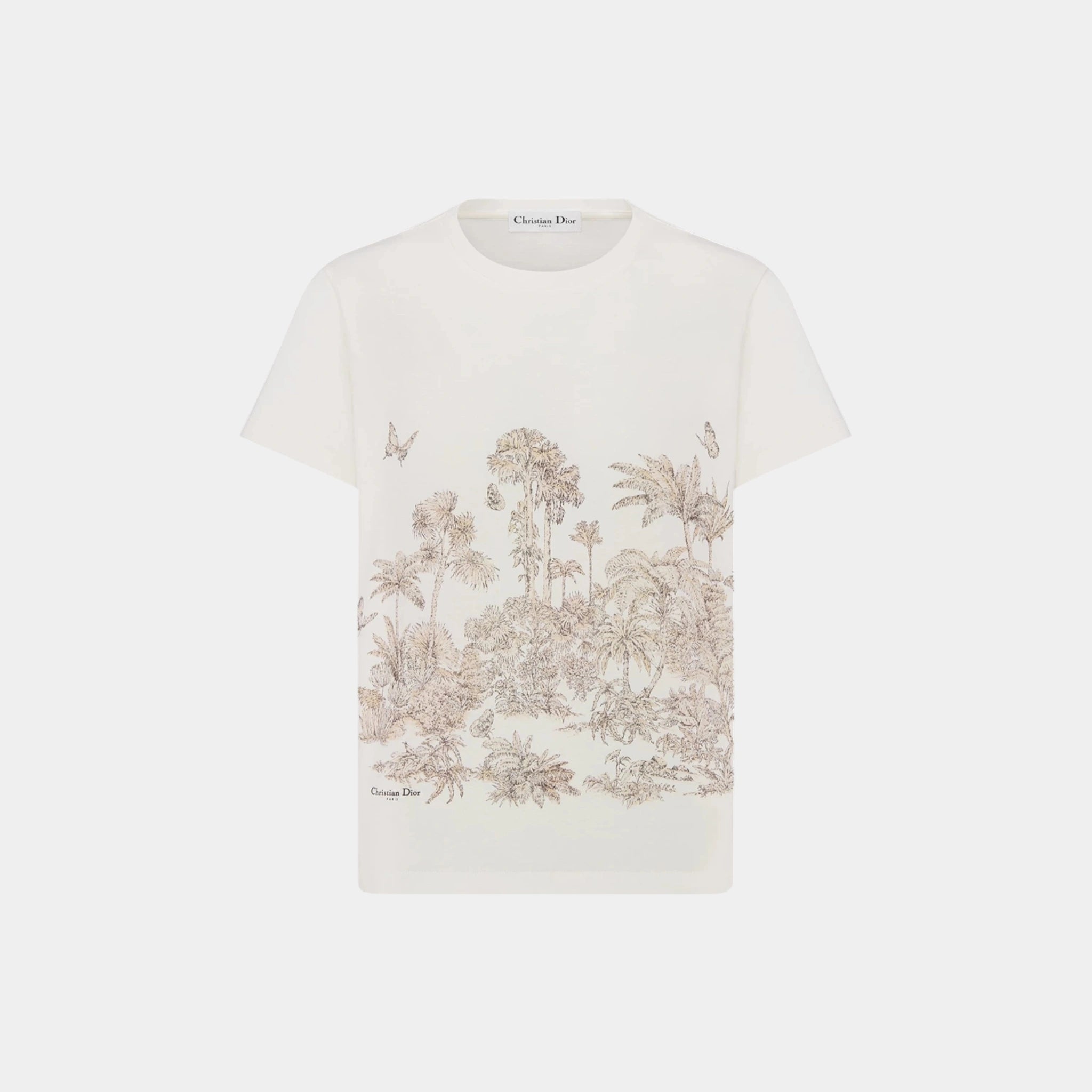 Dior Dioriviera T Shirt In Toile De Jouy Cotton And Linen Jersey, White, Hazelnut, Front