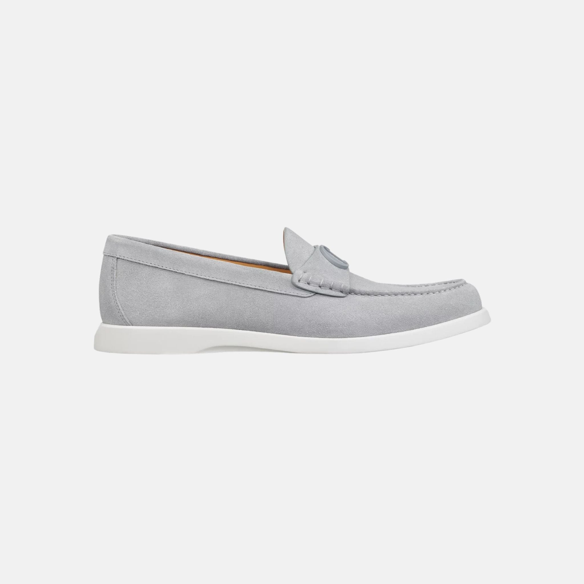 Dior Granville Loafer In Suede, Gray, Side