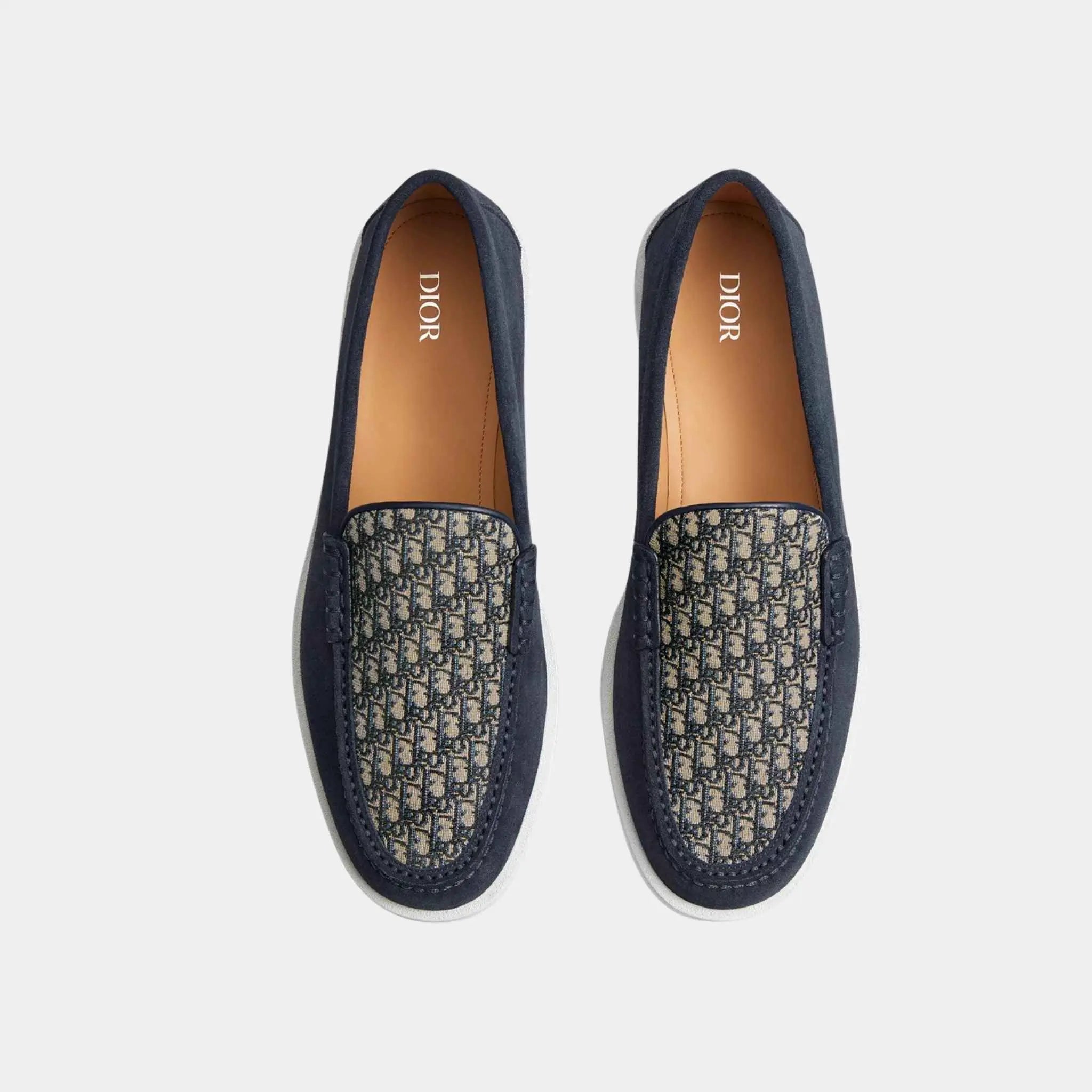 Dior Granville Moccasin Suede and Oblique Jacquard Canvas, Navy Blue, Top