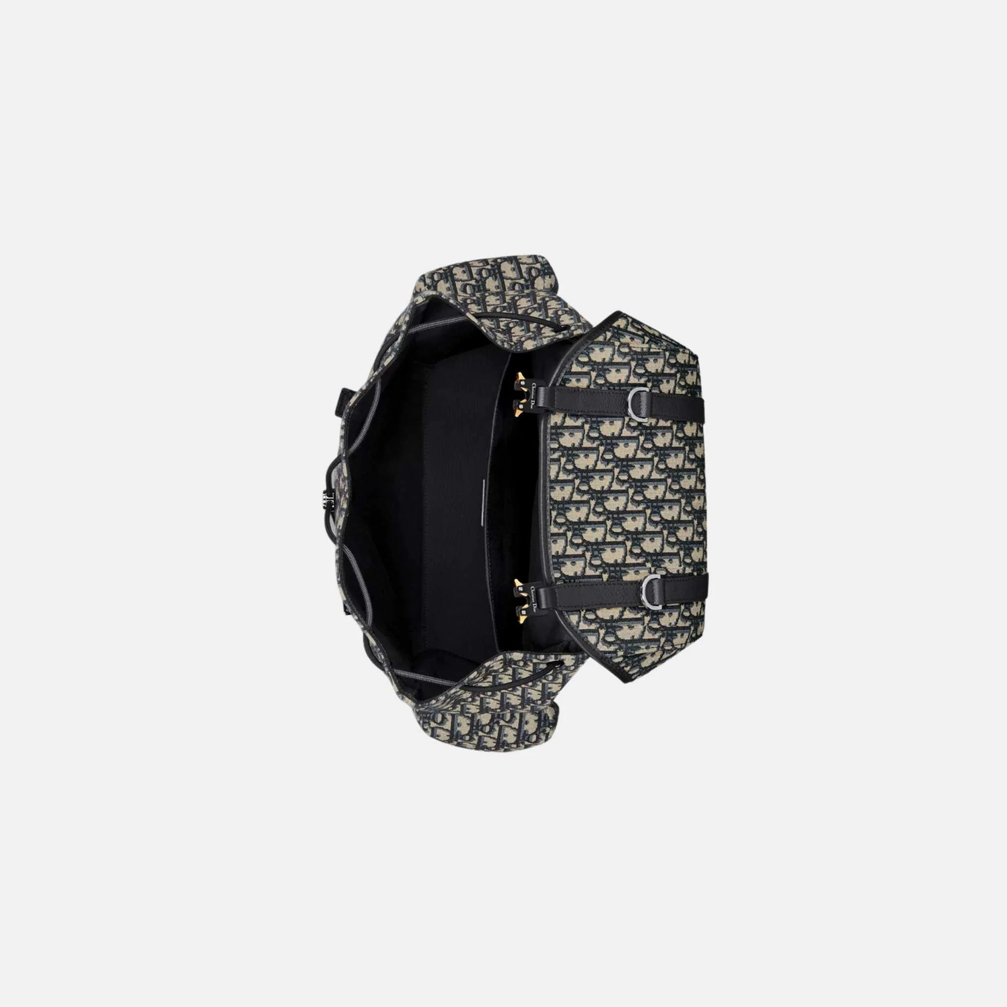 Dior Hit The Road Flap Backpack in Calfskin and Jacquard,
Beige, Black, Inside