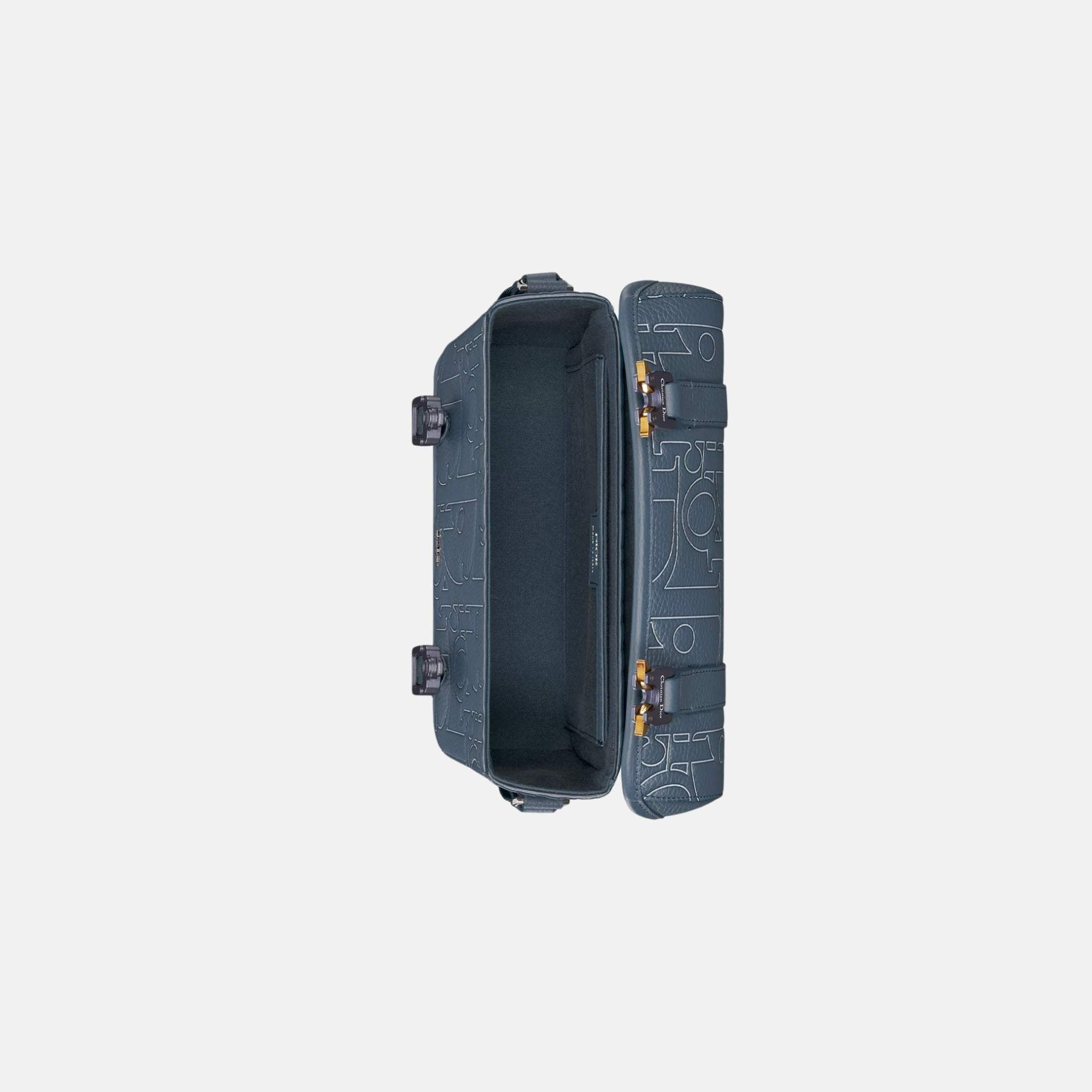 Dior Hit The Road Messenger Bag With Flap In Outline Leather And Calfskin, Navy Blue, Inside