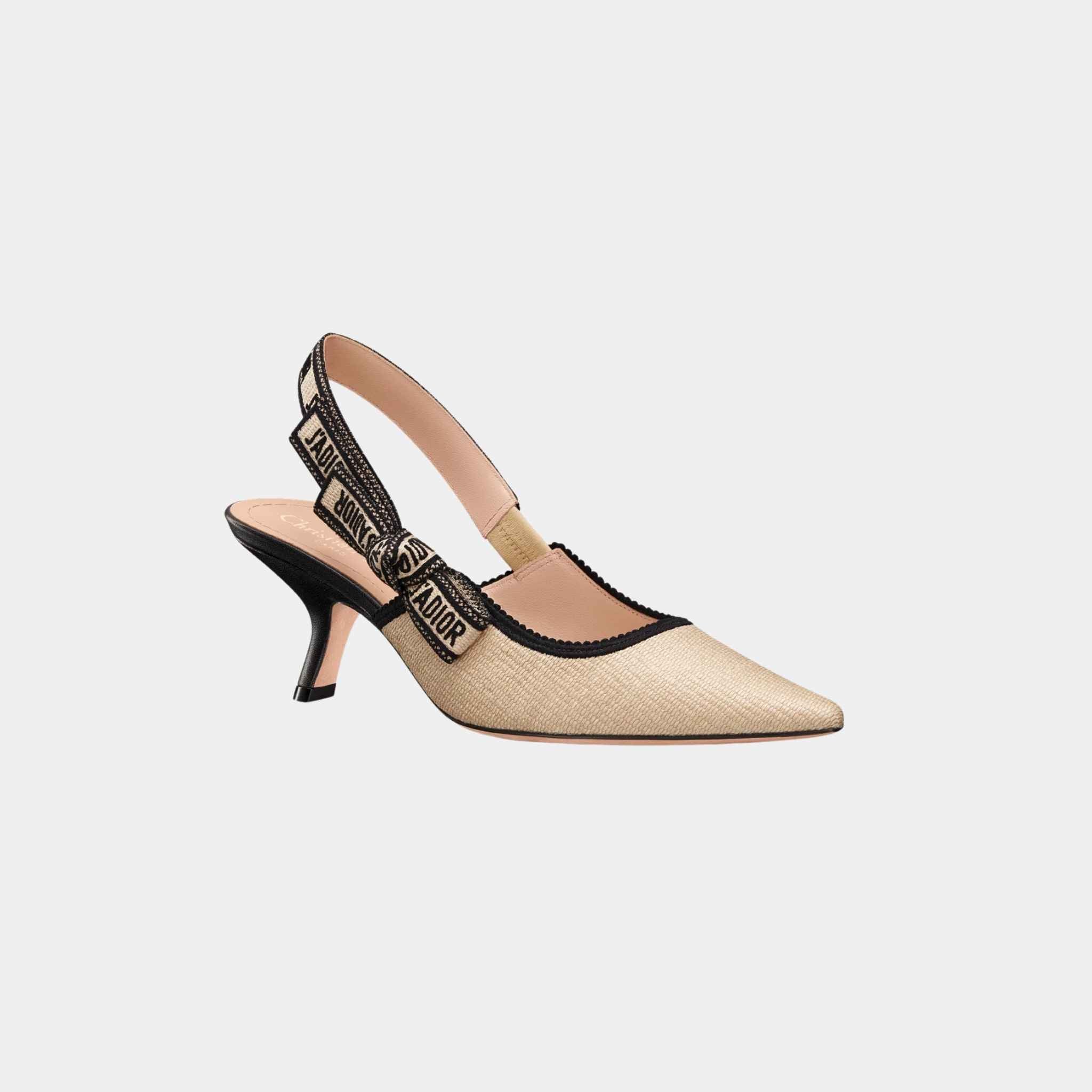 Dior JAdior Slingback Pump Heels Natural Raffia, Front and side