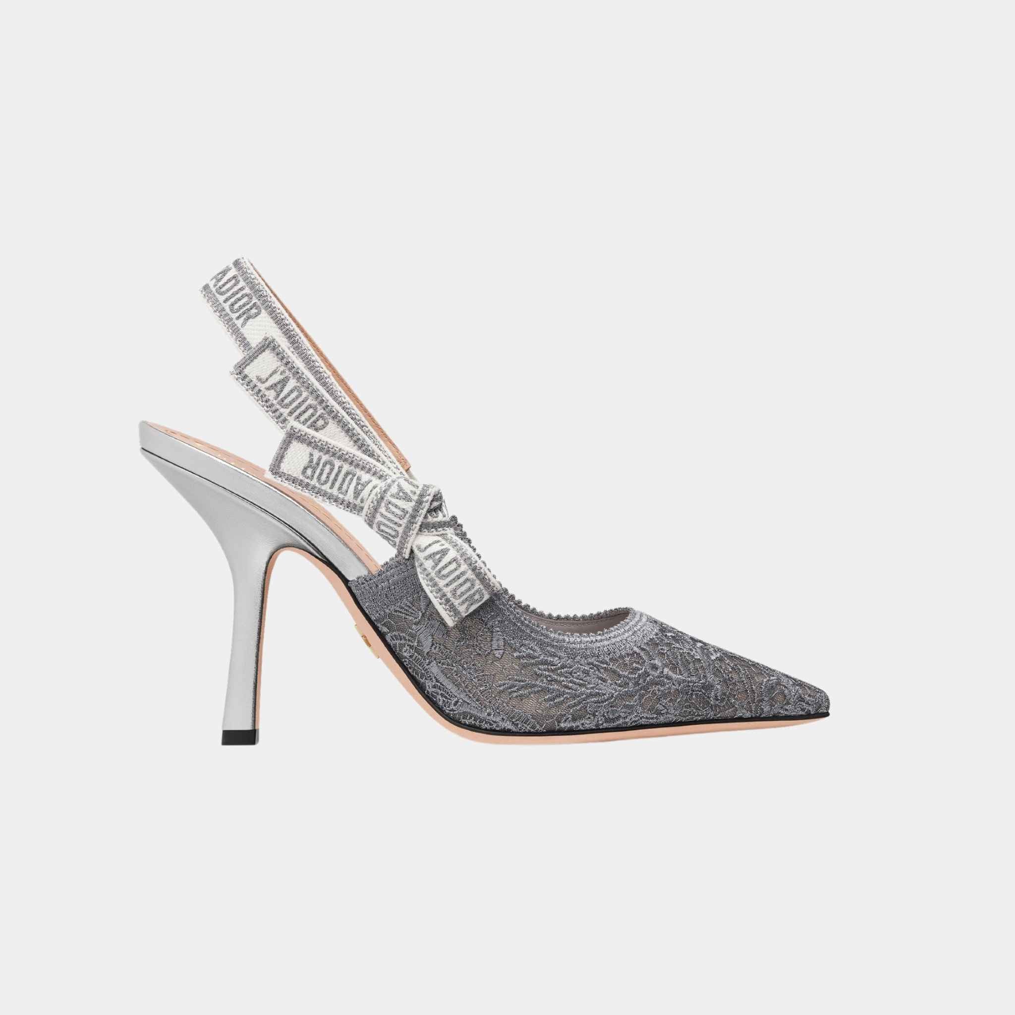 Dior JAdior Slingback Pump Heels Transparent Mesh with Silver Tone , Side