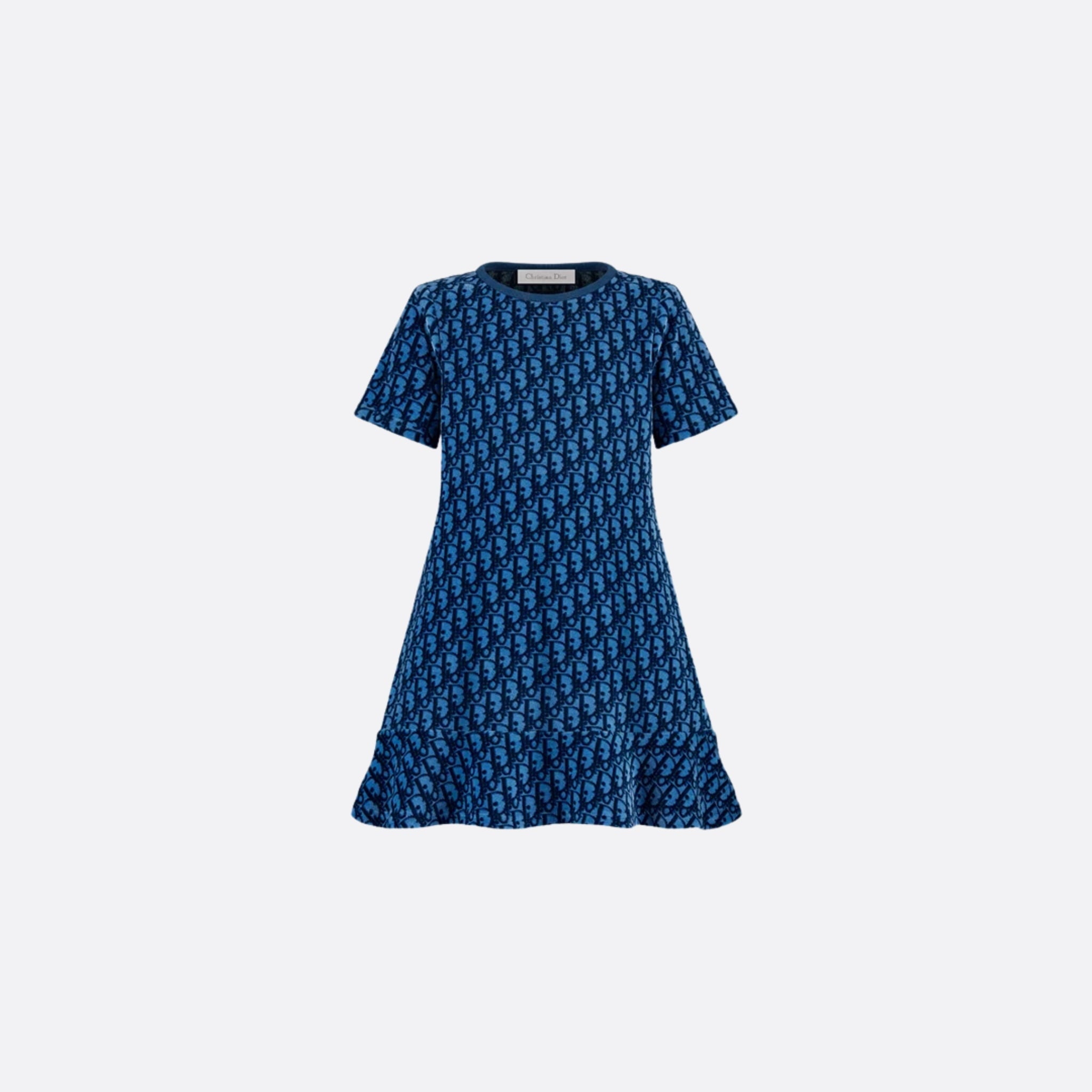 Dior Kids A-Line Dress Blue Dior Oblique Velvet Jacquard, Front