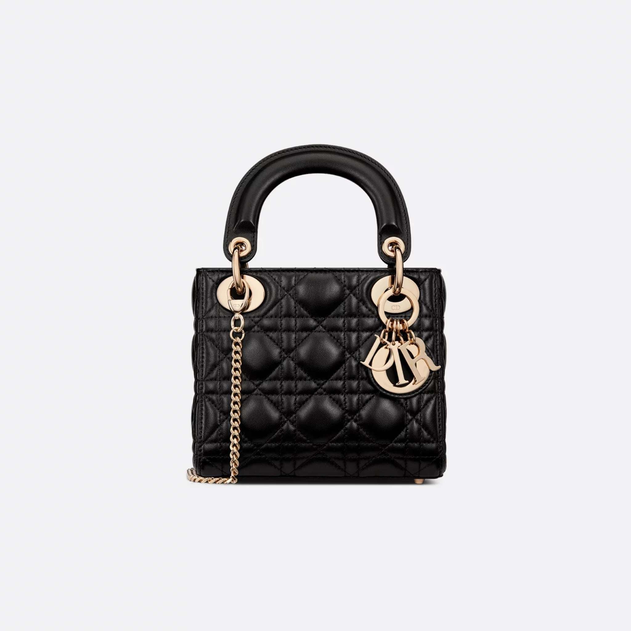 Lady Dior Mini Bag Cannage Lambskin, Black, Front