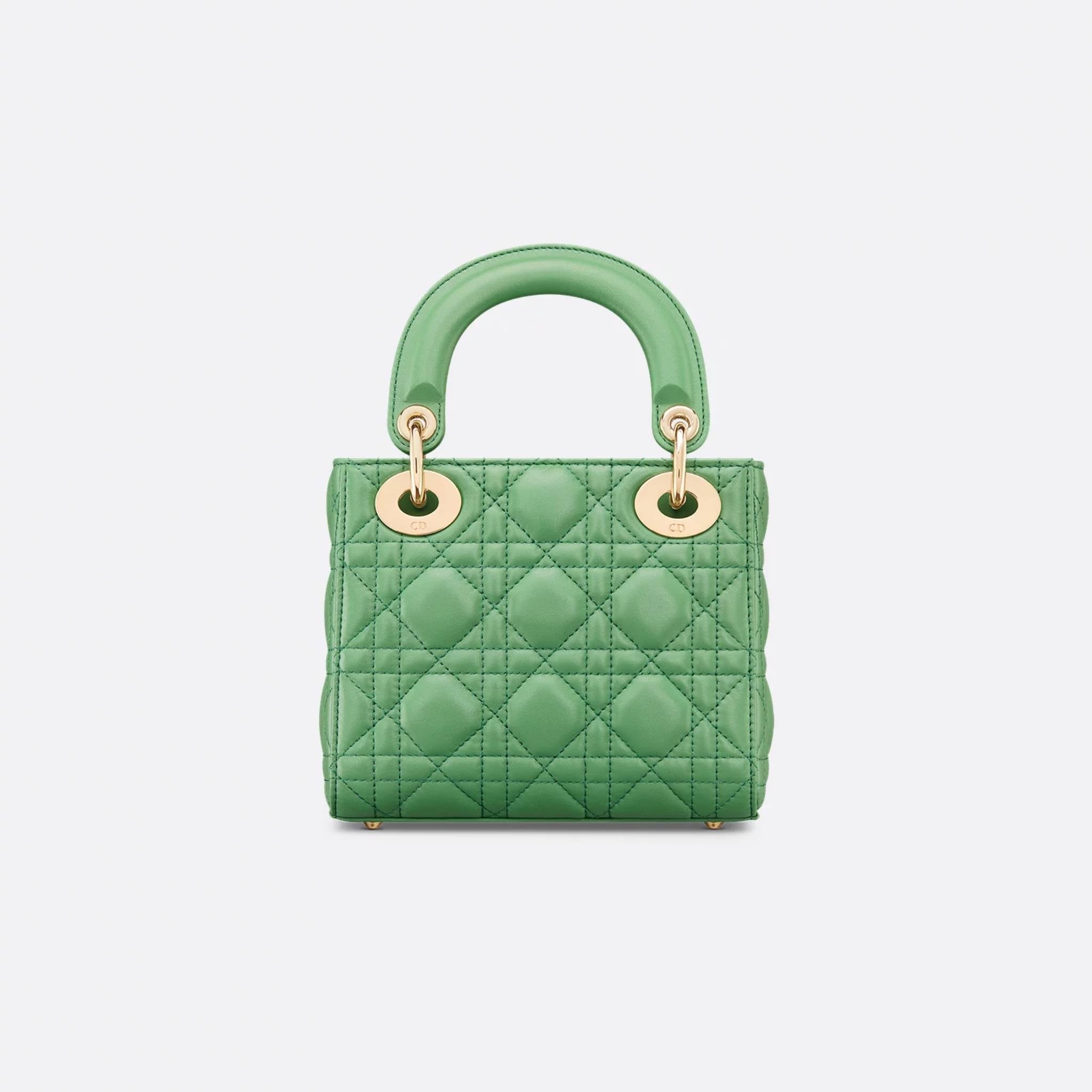 Lady Dior Mini Bag Cannage Lambskin, Jade Green, Back