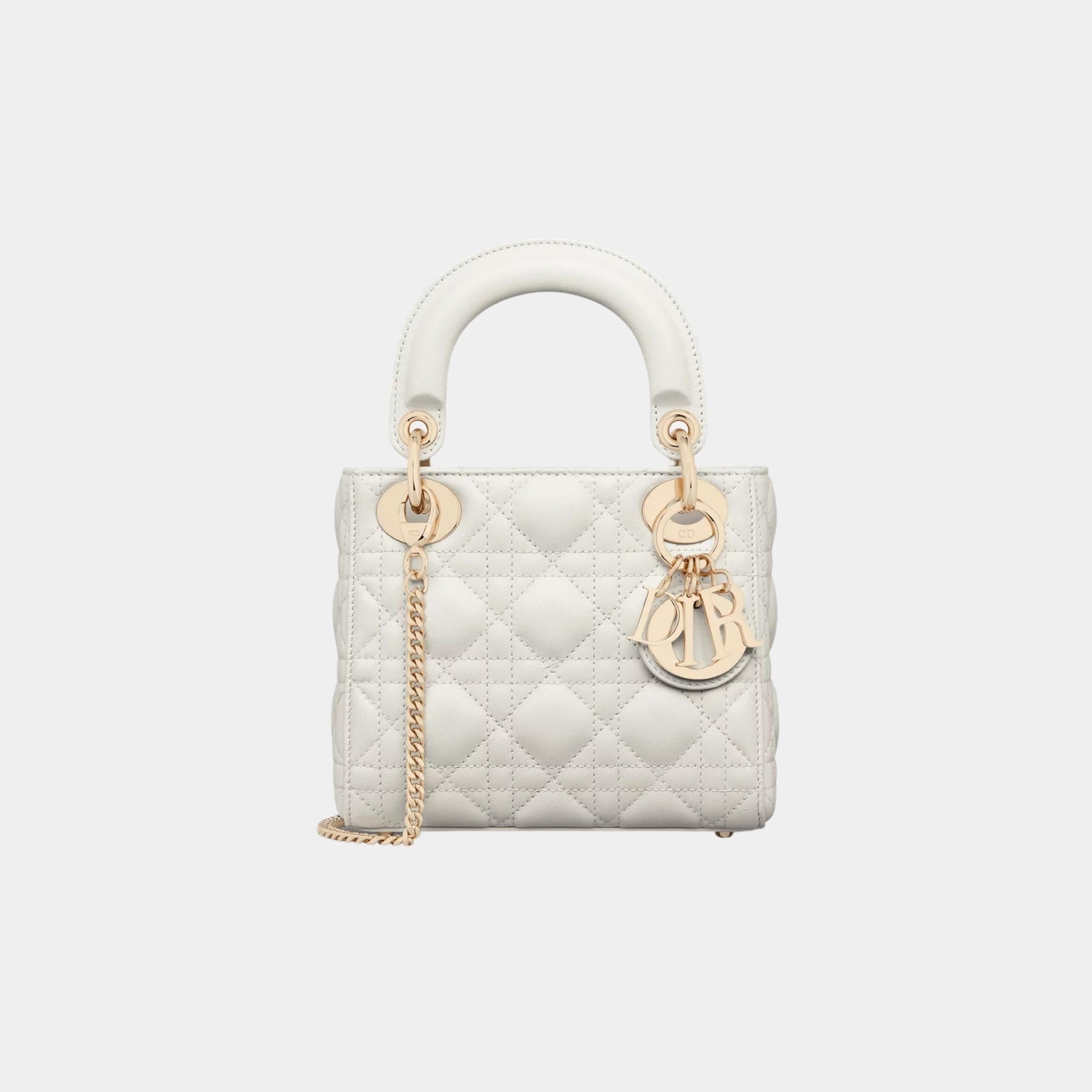 Lady Dior Mini Bag Cannage Lambskin, Latte, Front