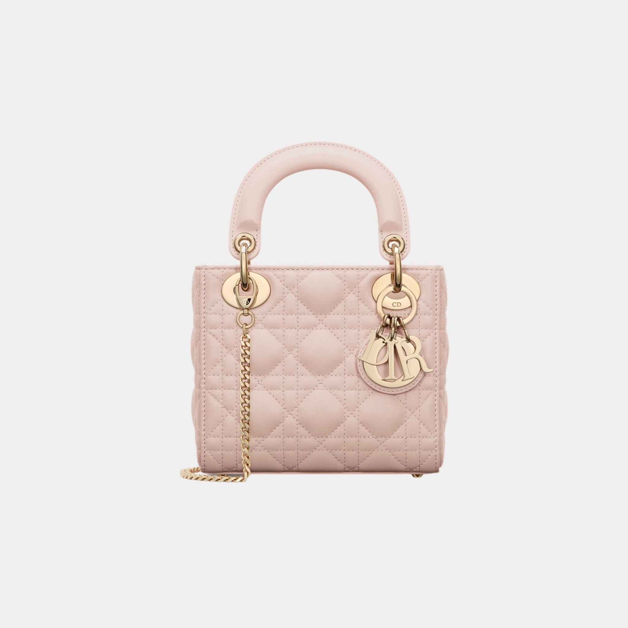Lady Dior Mini Bag Cannage Lambskin, Powder Pink, Front