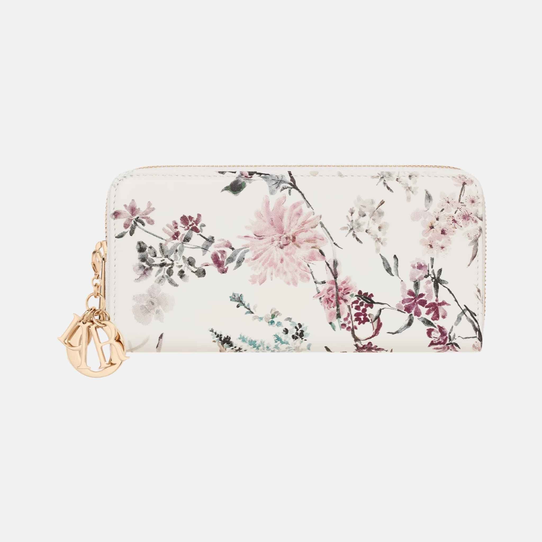 Dior Lady Dior Voyageur Wallet In Millefiori Printed Lambskin, Front