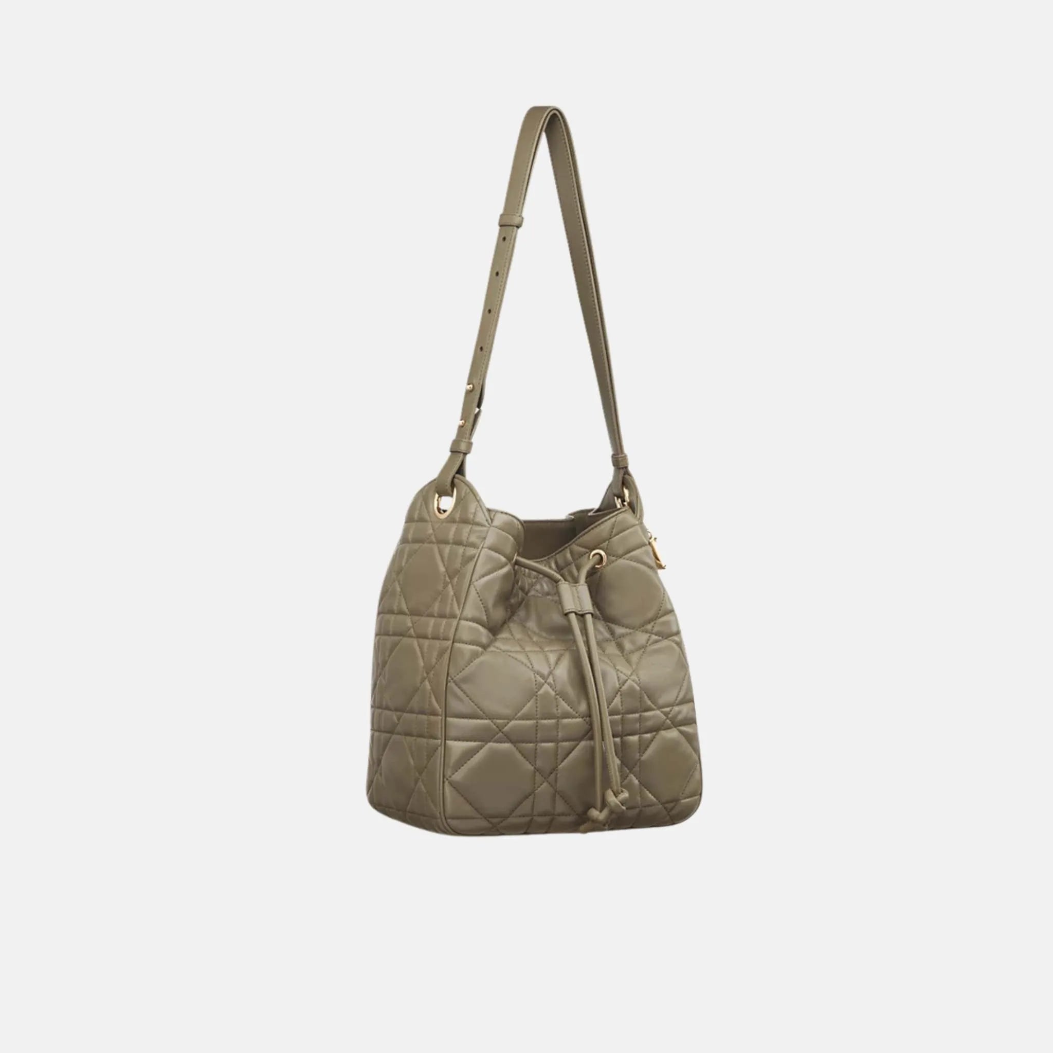 Dior Medium D-Motion Bag Macrocannage Lambskin, Clay Green, Front