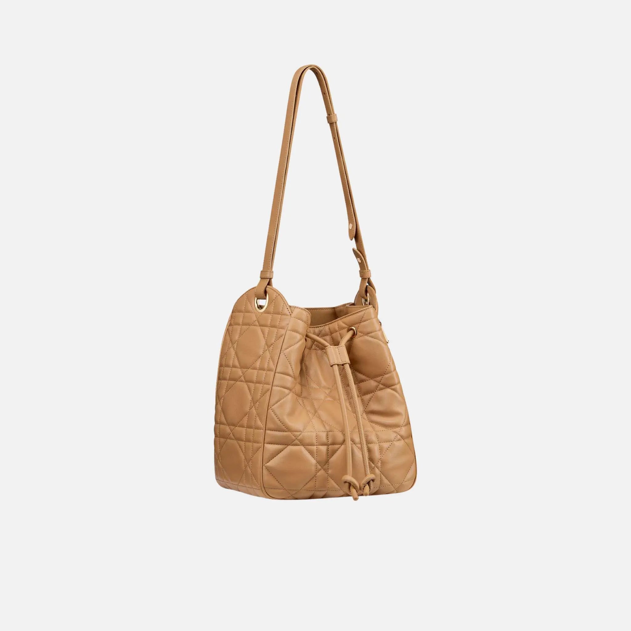 Dior Medium D-Motion Bag Macrocannage Lambskin, Light gold-tone, Front