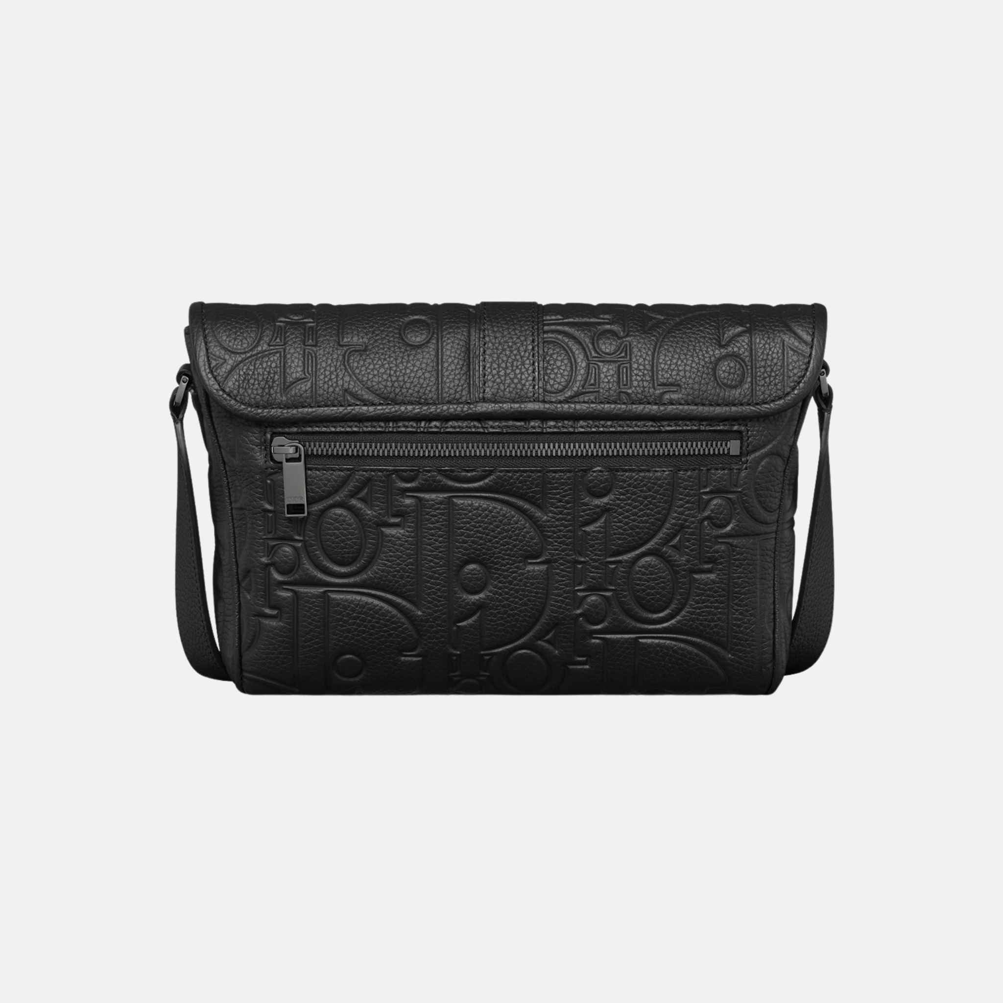 Dior Medium Daily Messenger Bag With Flap In Leather And Grained Calfskin, Black, Back