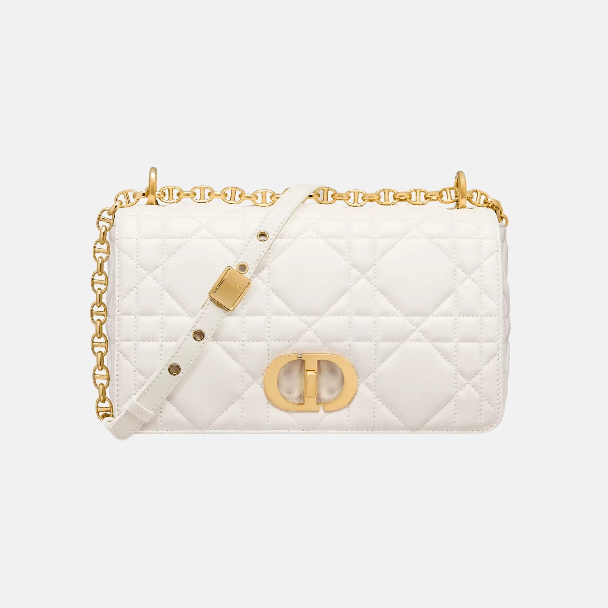 Dior Medium Soft Caro Bag In Macrocannage Lambskin, Latte, Front