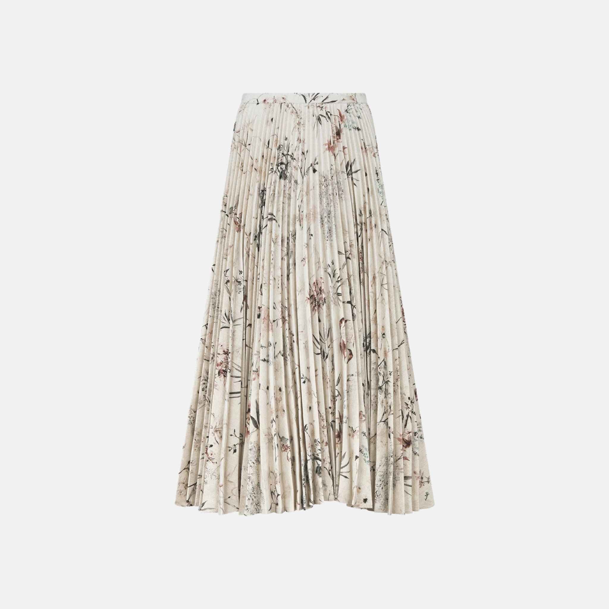 Dior Mid Length Pleated Skirt In Cotton Linen Denim, Front