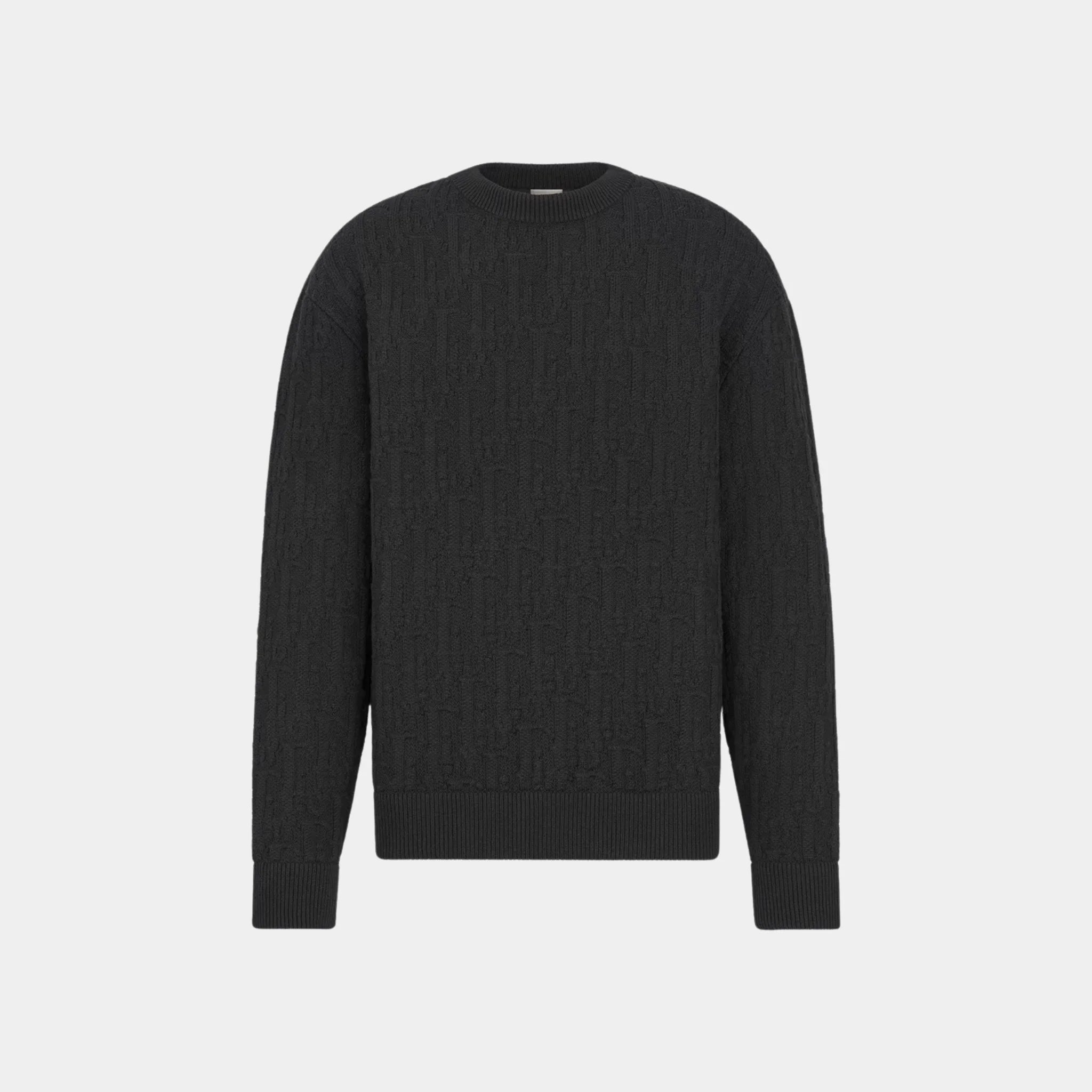 Dior Oblique Sweater In Cotton Blend Jacquard, Black, Front