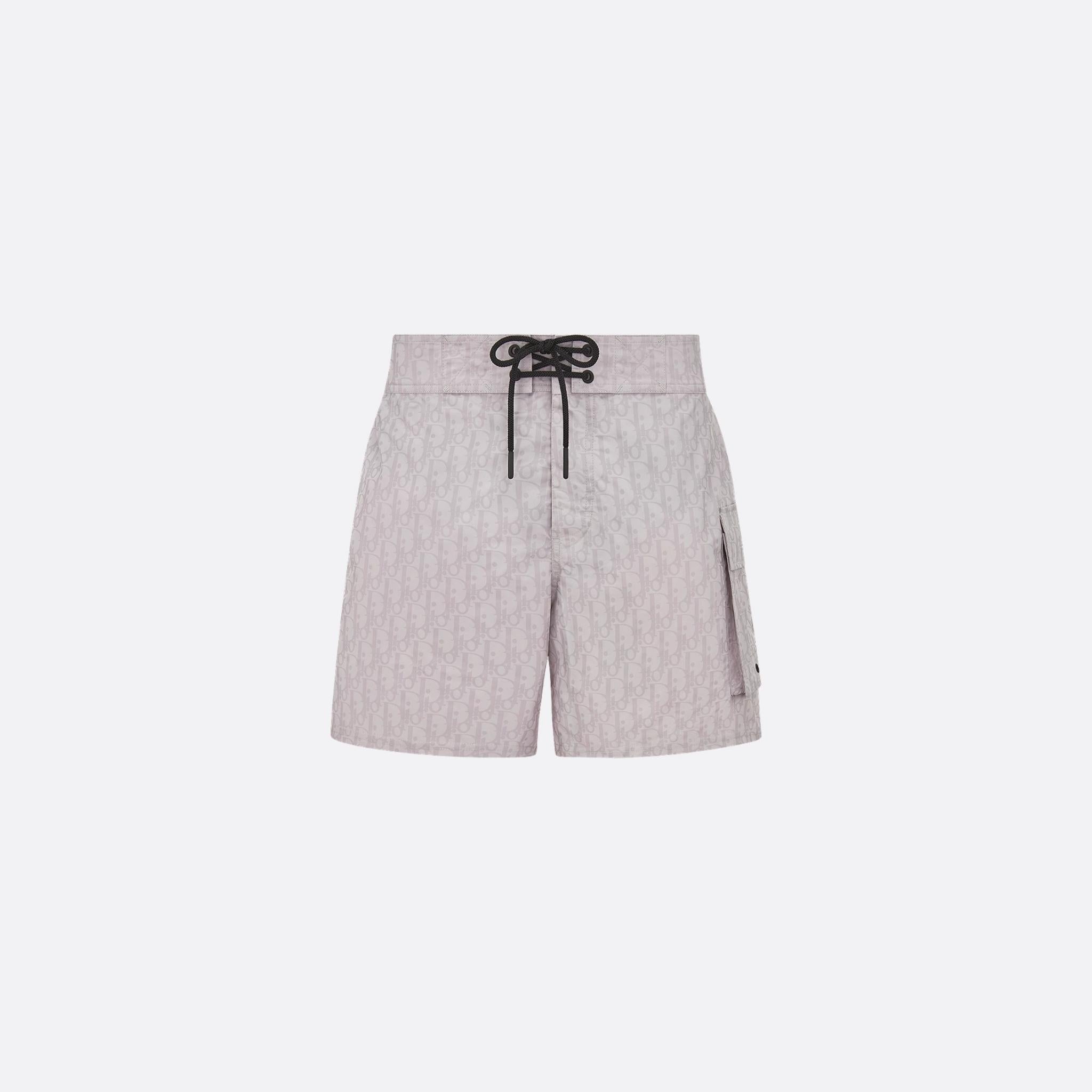 Dior Oblique Swim Shorts In Technical Fabric, Pearl, Front