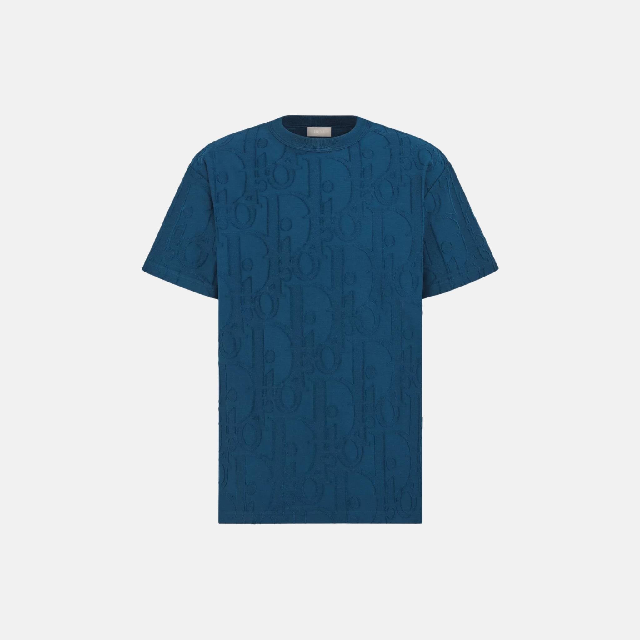 Dior Oblique T Shirt Relaxed Fit In Cotton Jersey, Deep Blue, Front