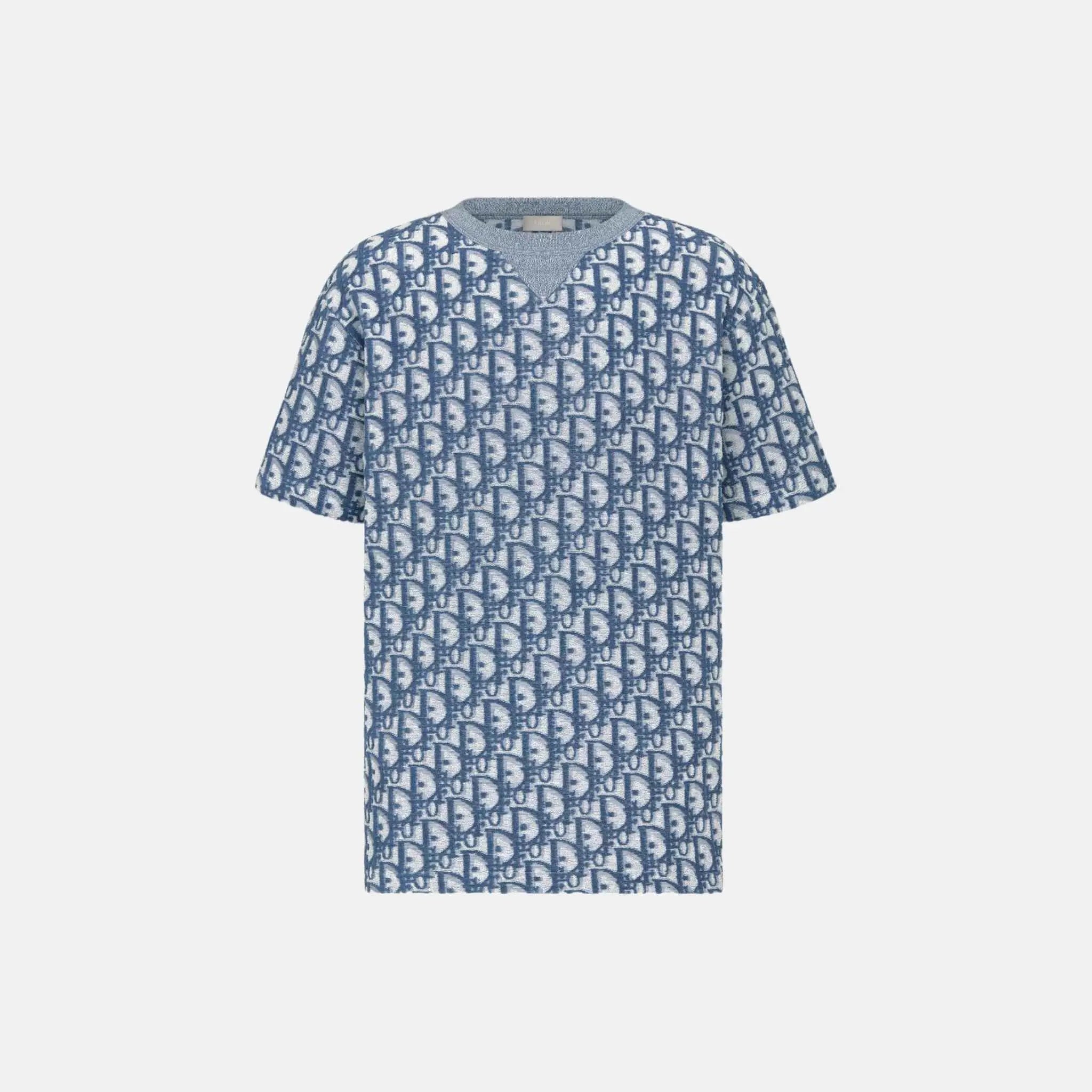 Dior Oblique T Shirt Relaxed Fit In Terry Cotton Jersey, Blue, Front