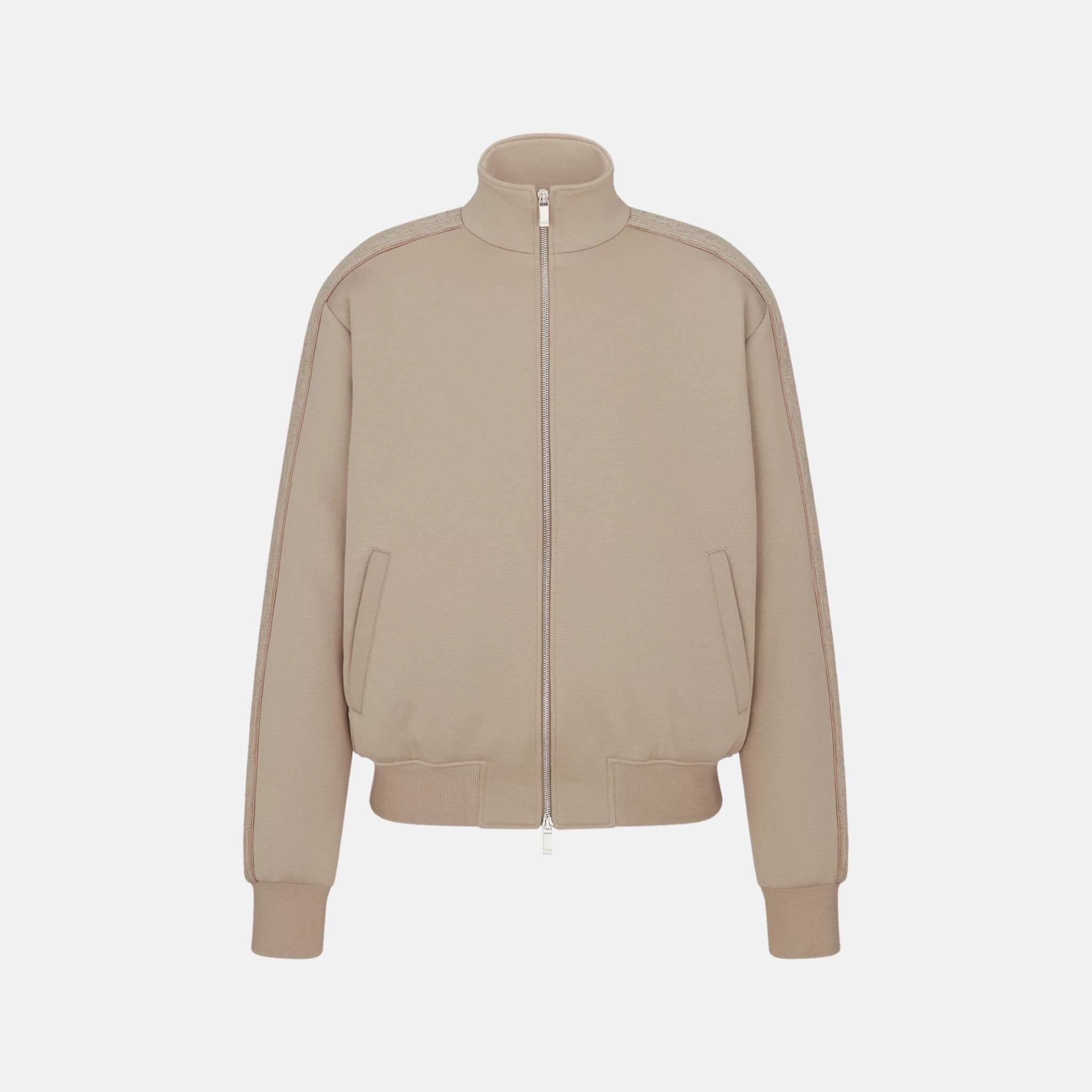 Dior Hooded Track Jacket In Cotton And Cashmere Knit, Beige, Front