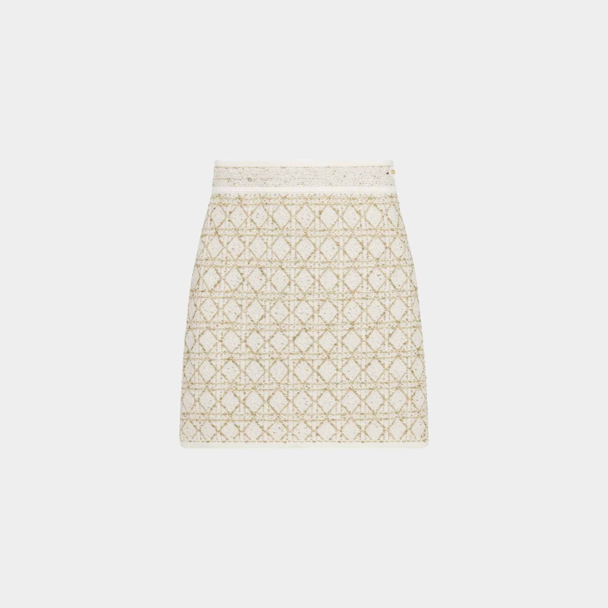 Dior Or Cannage Miniskirt White and Gold-Tone Cotton-Blend Tweed, Front