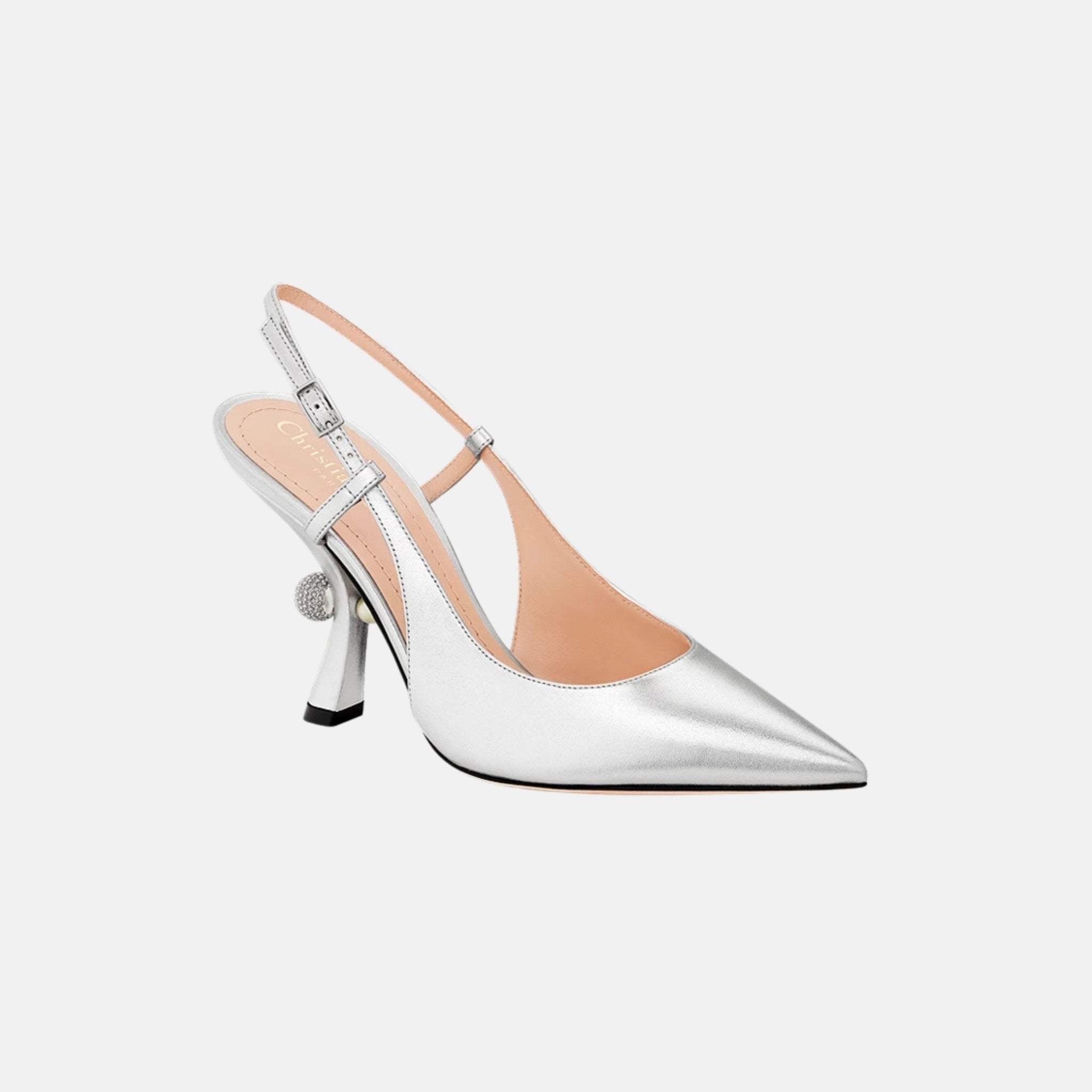 Dior Or Dior Tribales Slingback Pump In Laminated Lambskin, Silver, Front