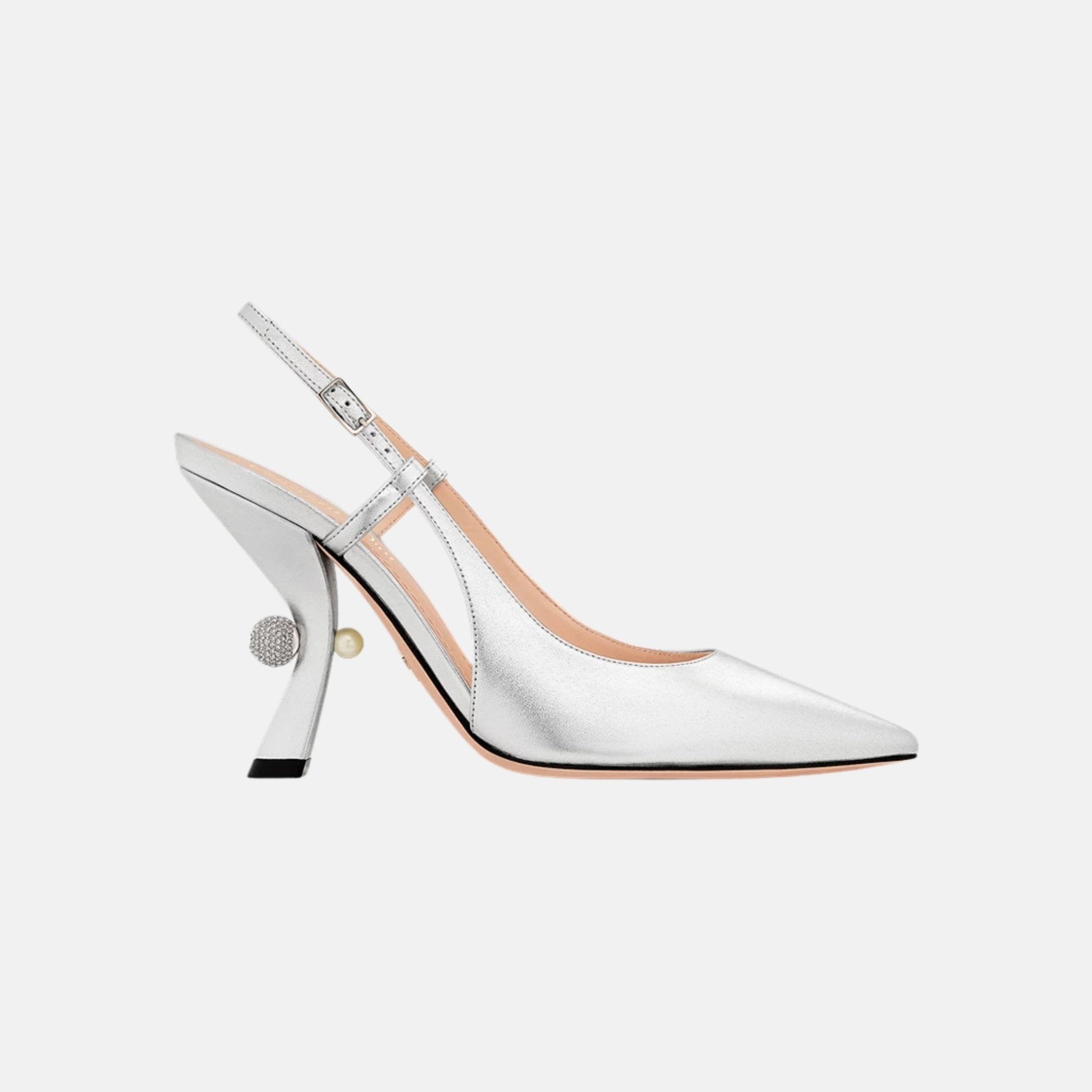 Dior Or Dior Tribales Slingback Pump In Laminated Lambskin, Silver, Side