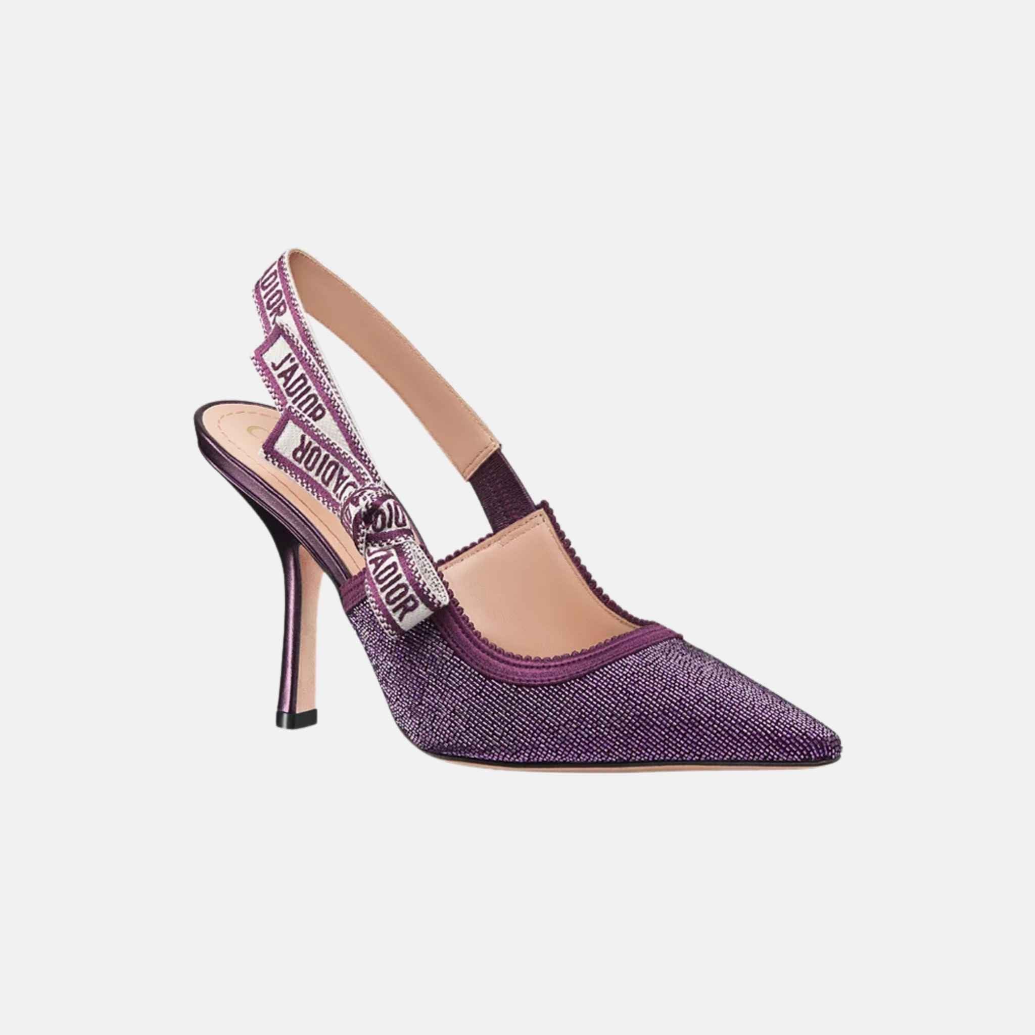 Dior Or JAdior Slingback Pump In Embroidered Cotton & Beads, Purple, Front