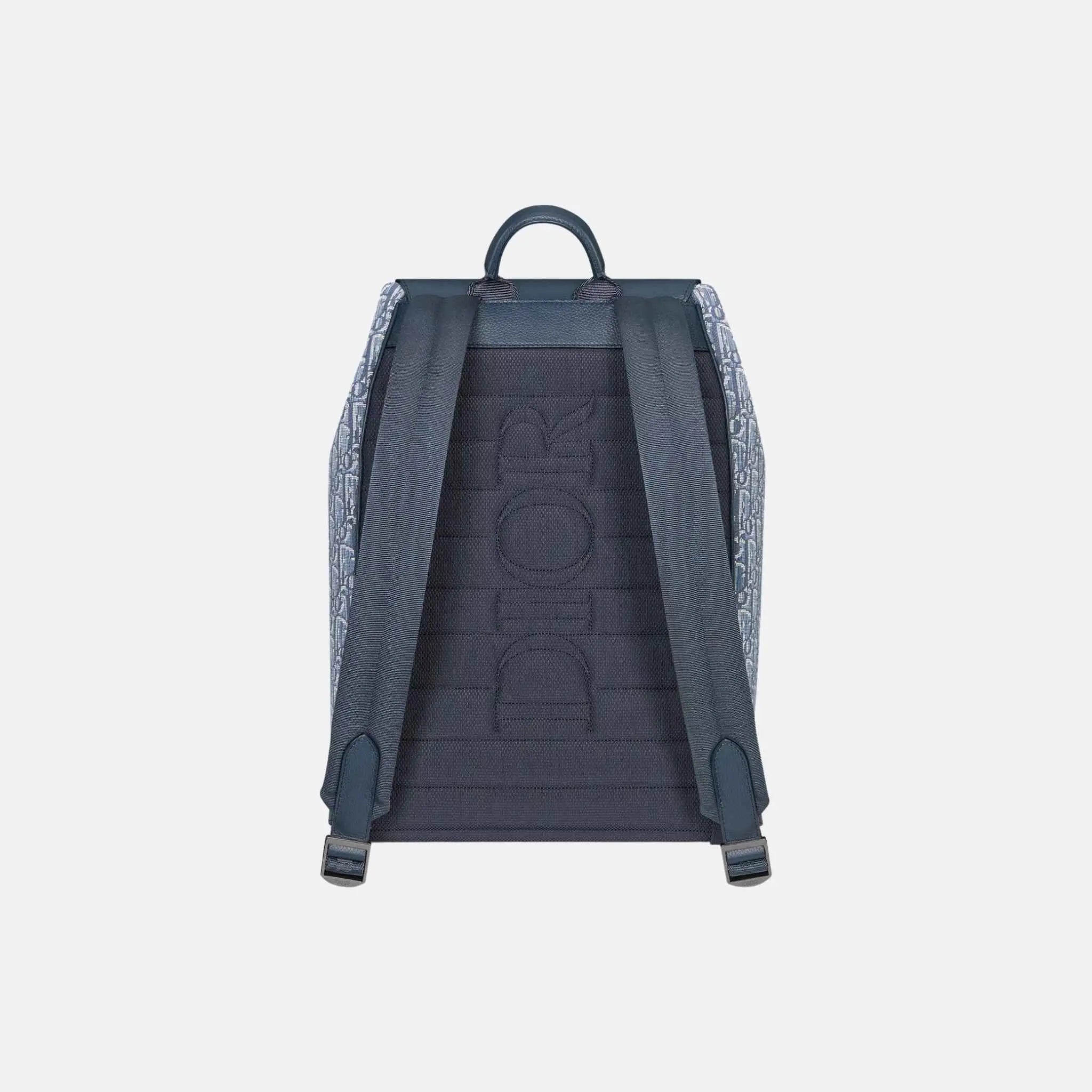 Dior Saddle Flap Backpack in Oblique and Grained Calfskin, Blue, Back