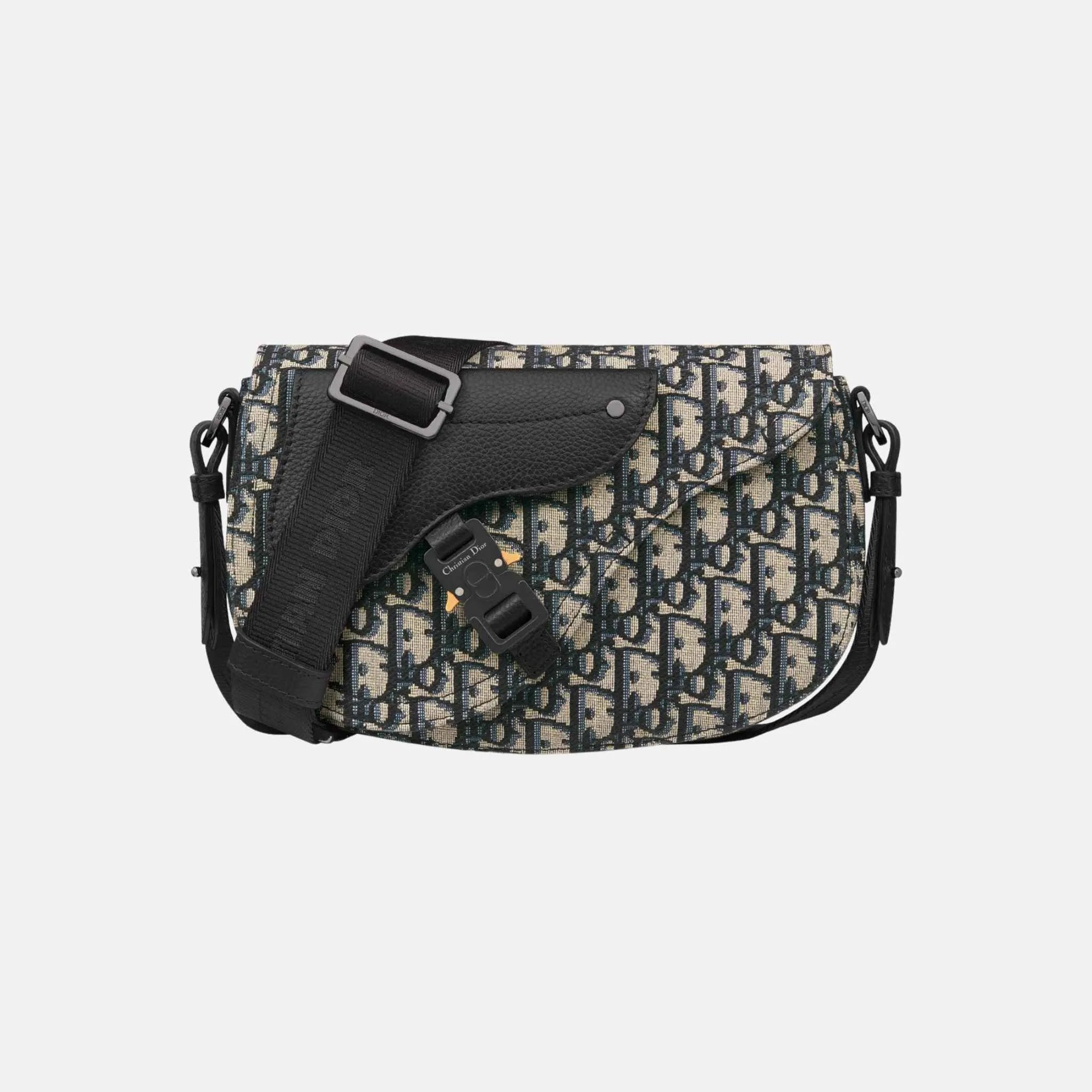 Dior Saddle Messenger Bag In Oblique Jacquard And Grained Calfskin, Beige, Front