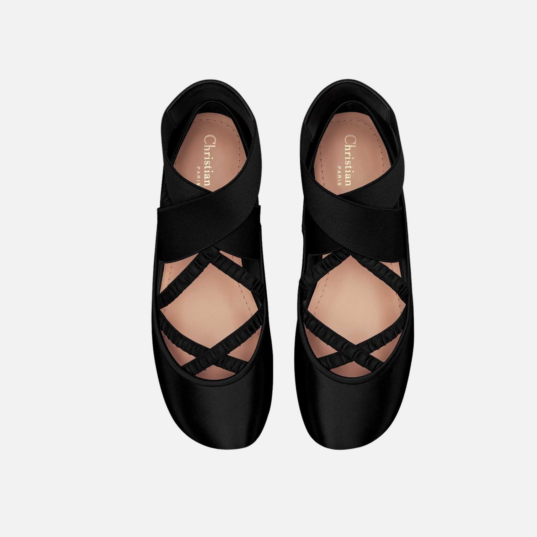 Dior Shade Ballet Flat In Satin With Elastic Straps, Black, Top