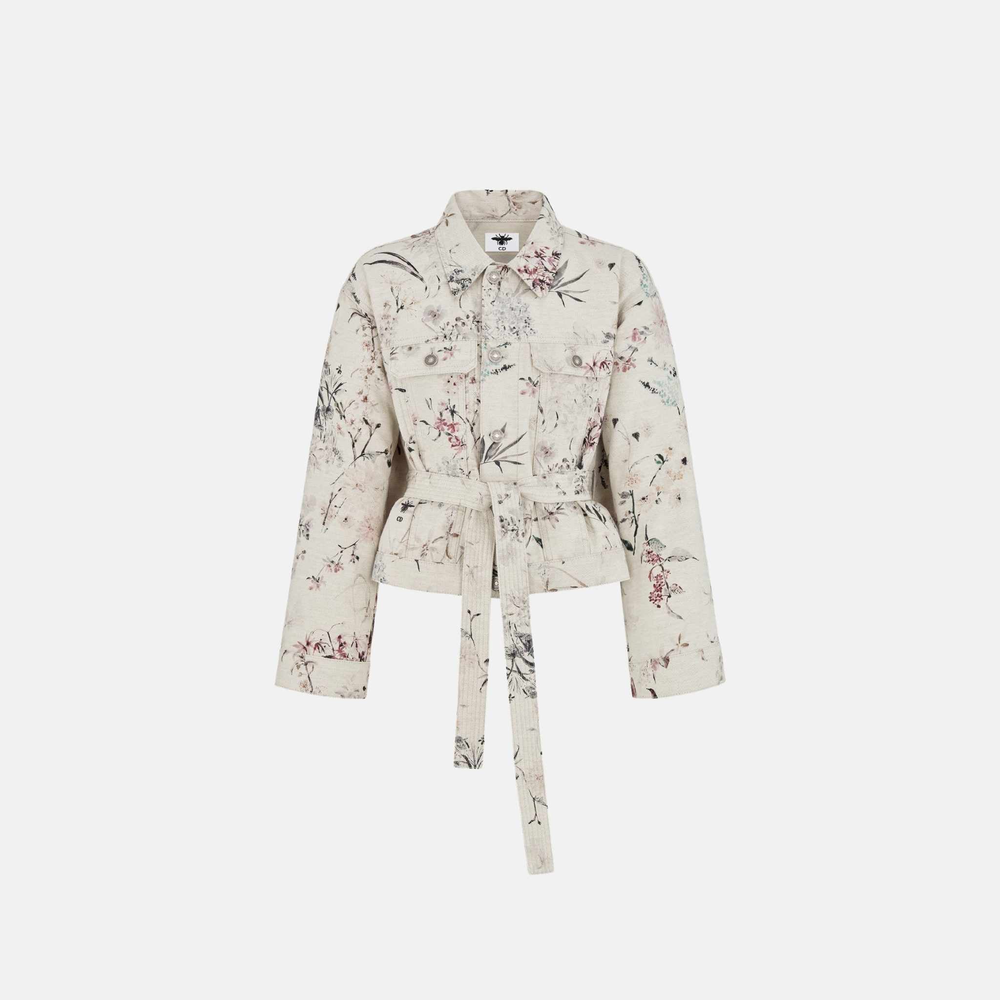 Dior Short Belted Jacket In Cotton Denim With Millefiori Motif, Front