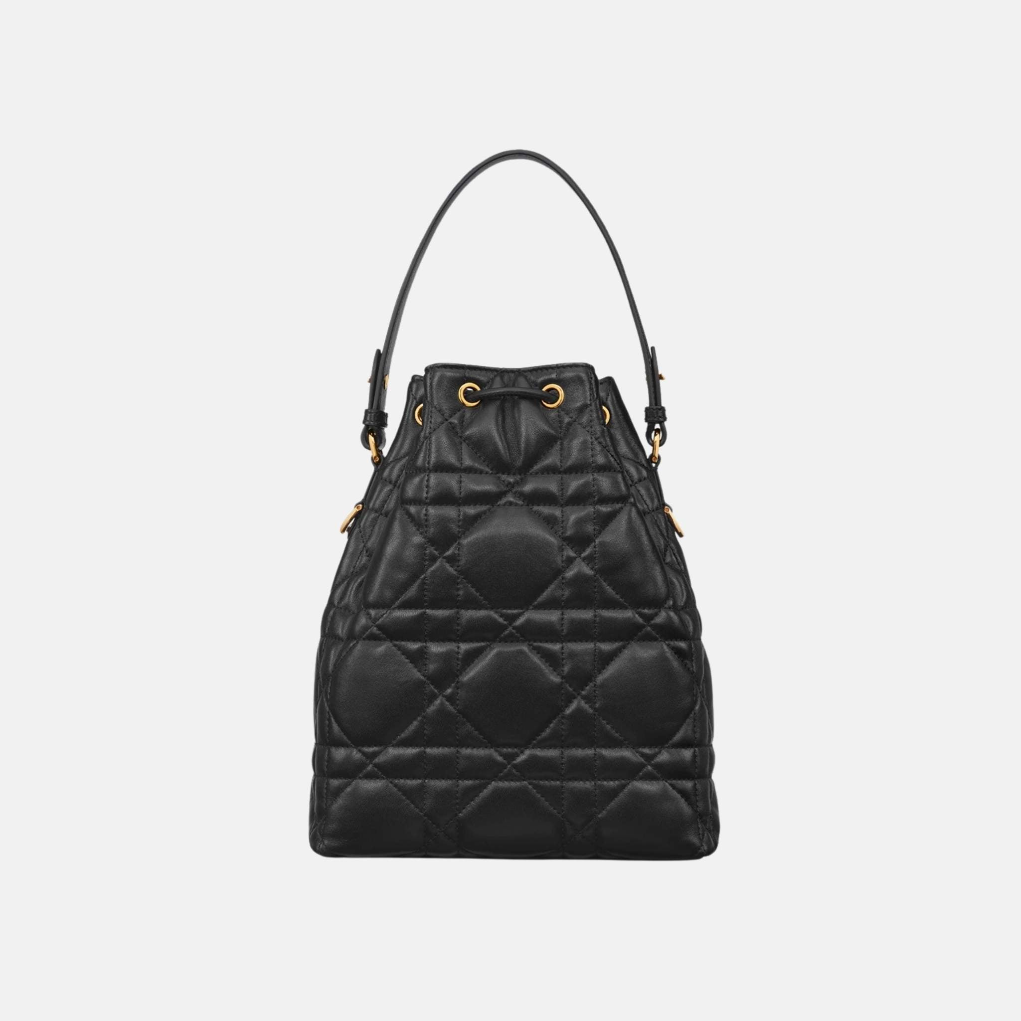 Dior Small Caro Bucket Bag In Macrocannage Lambskin, Black, Back