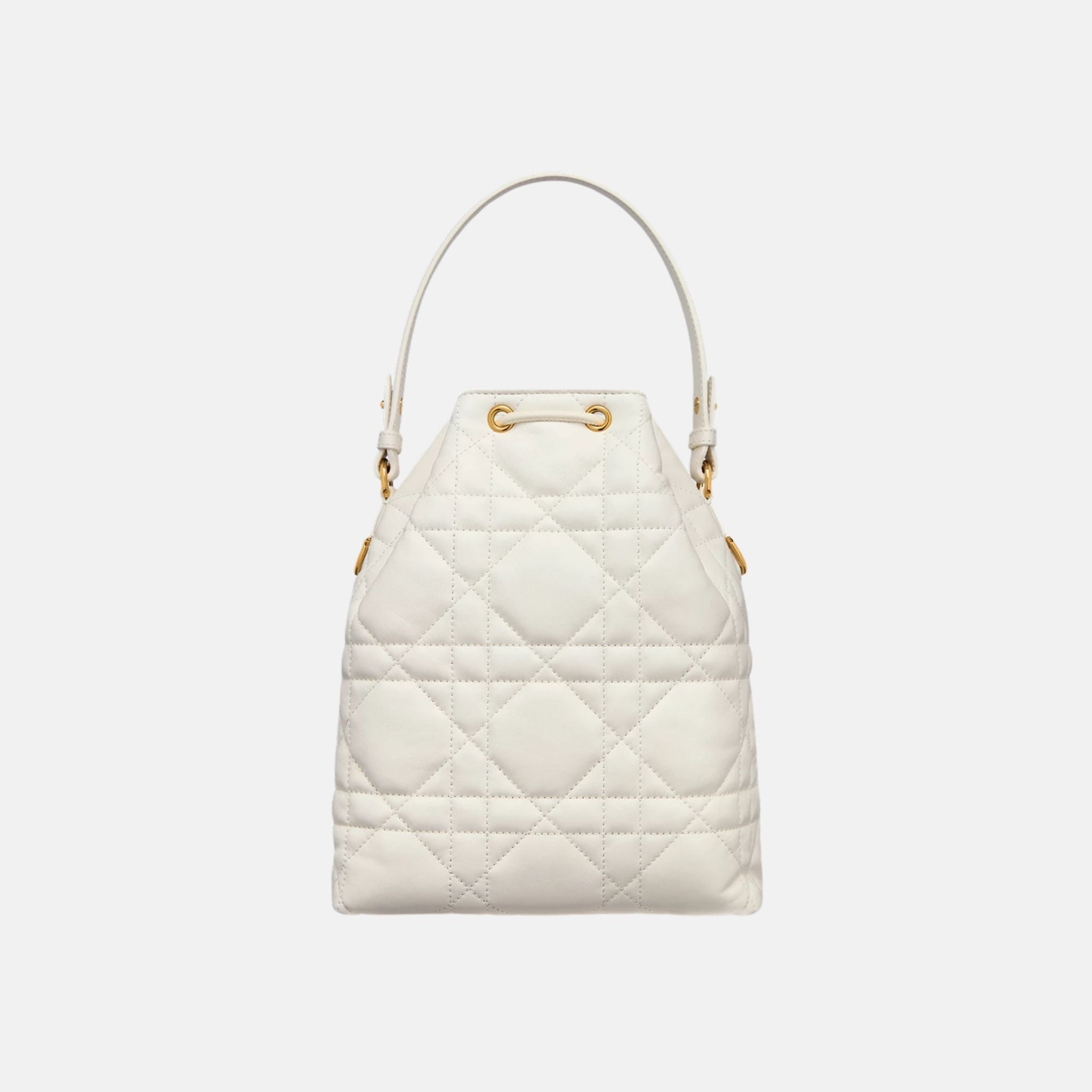 Dior Small Caro Bucket Bag In Macrocannage Lambskin, Latte, Back